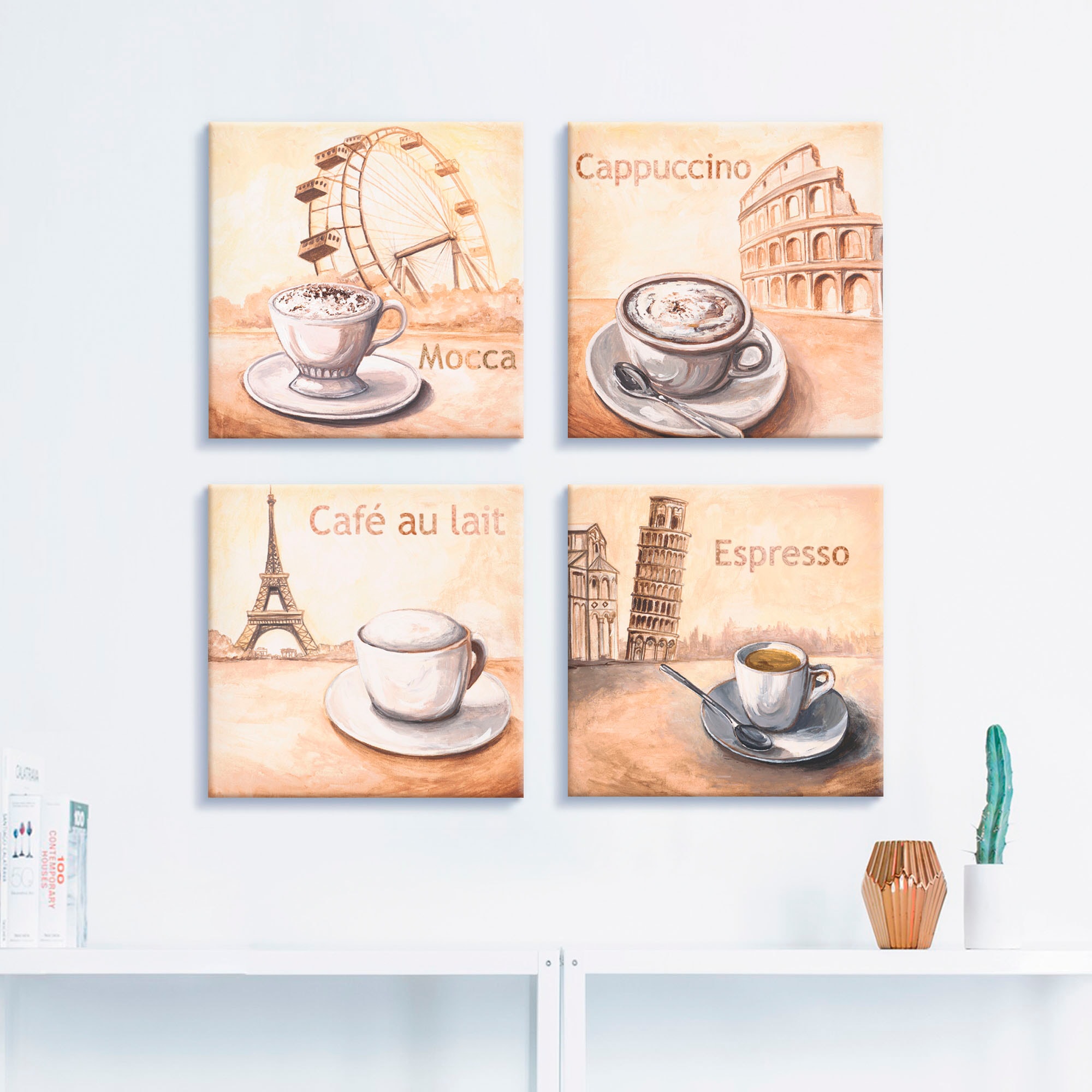 Artland Leinwandbild »Mocca Cappuccino Café (4 Shop Getränke, au OTTO Espresso«, Online Set, im lait St.), verschiedene Größen 4er