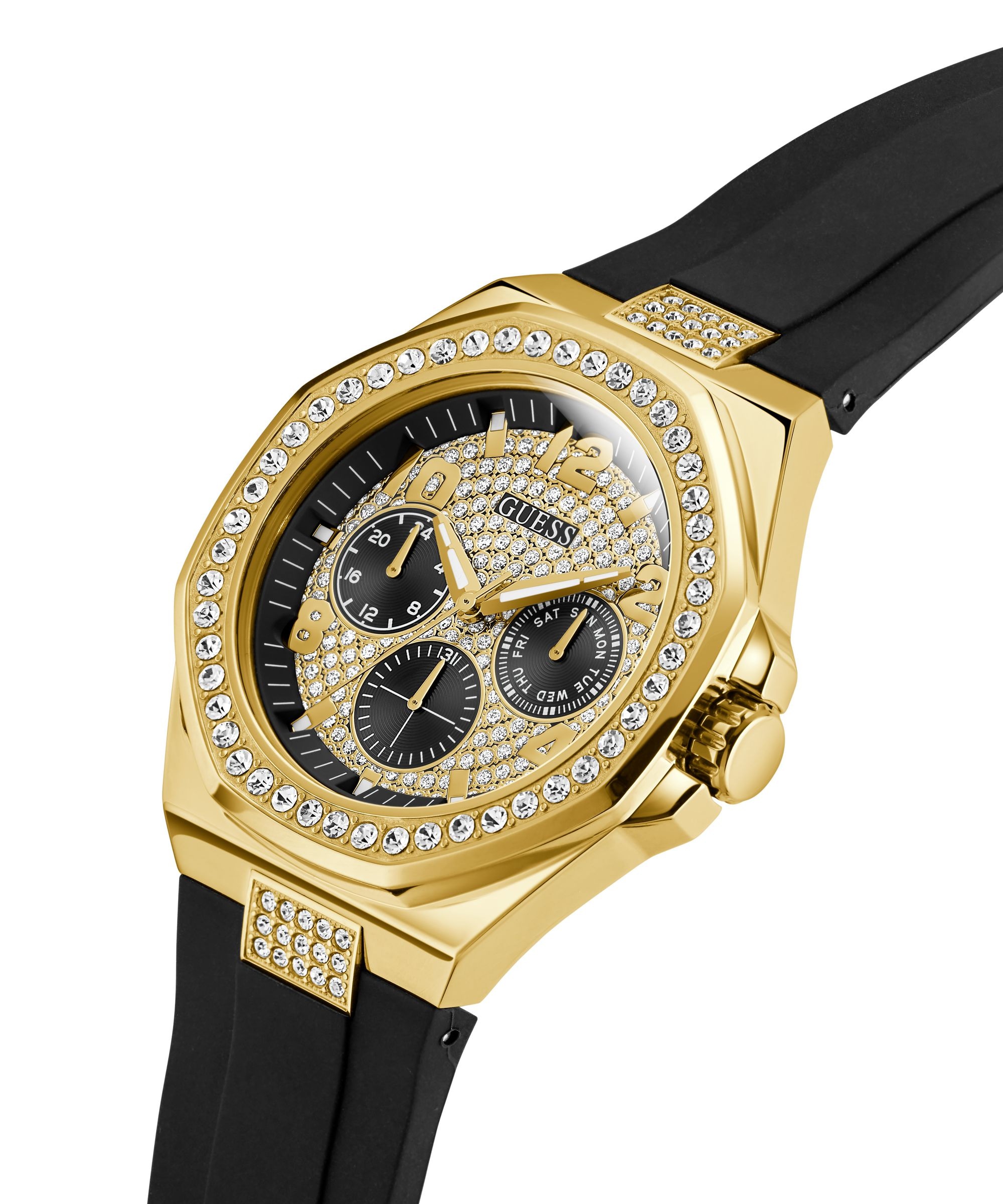 Guess Quarzuhr »EMPIRE« Armbanduhr, Herrenuhr, Silikonarmband, analog, Wochentag, Tag