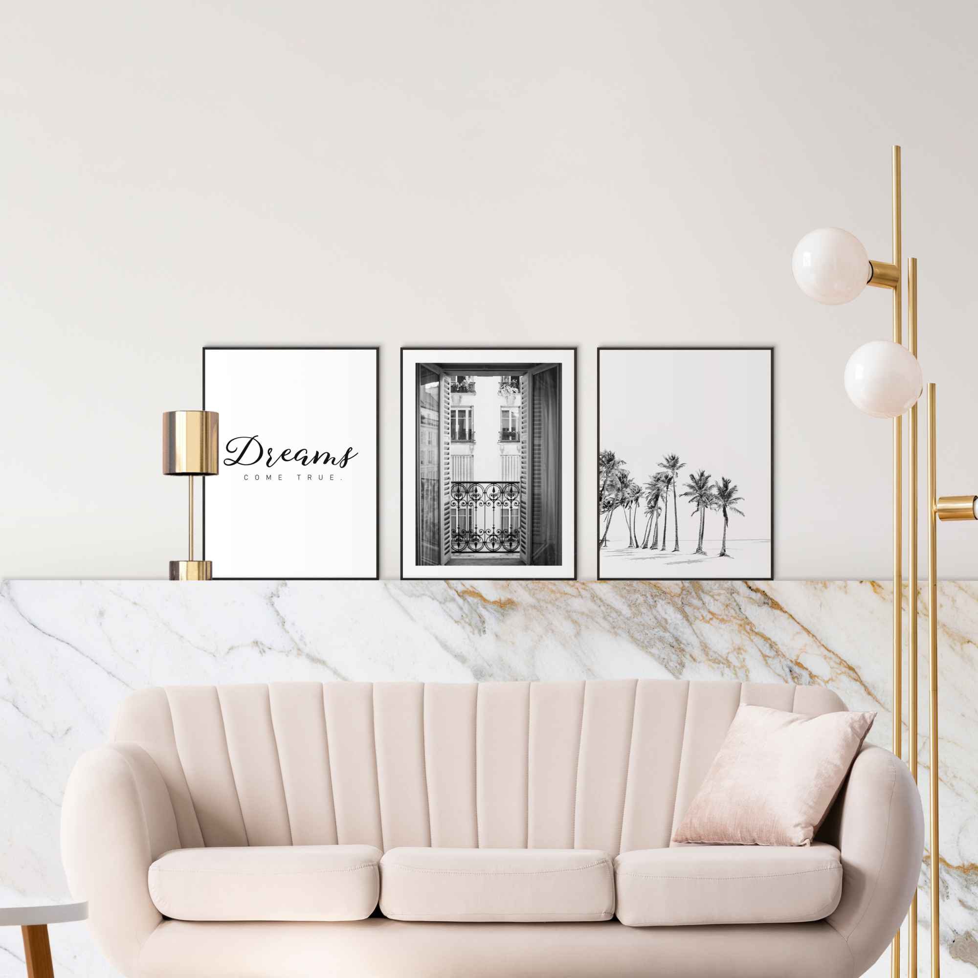 Reinders! Wandbild »Dreams come True Träume - Palme - Strand - Balkon - Vintage«, (3 St.)