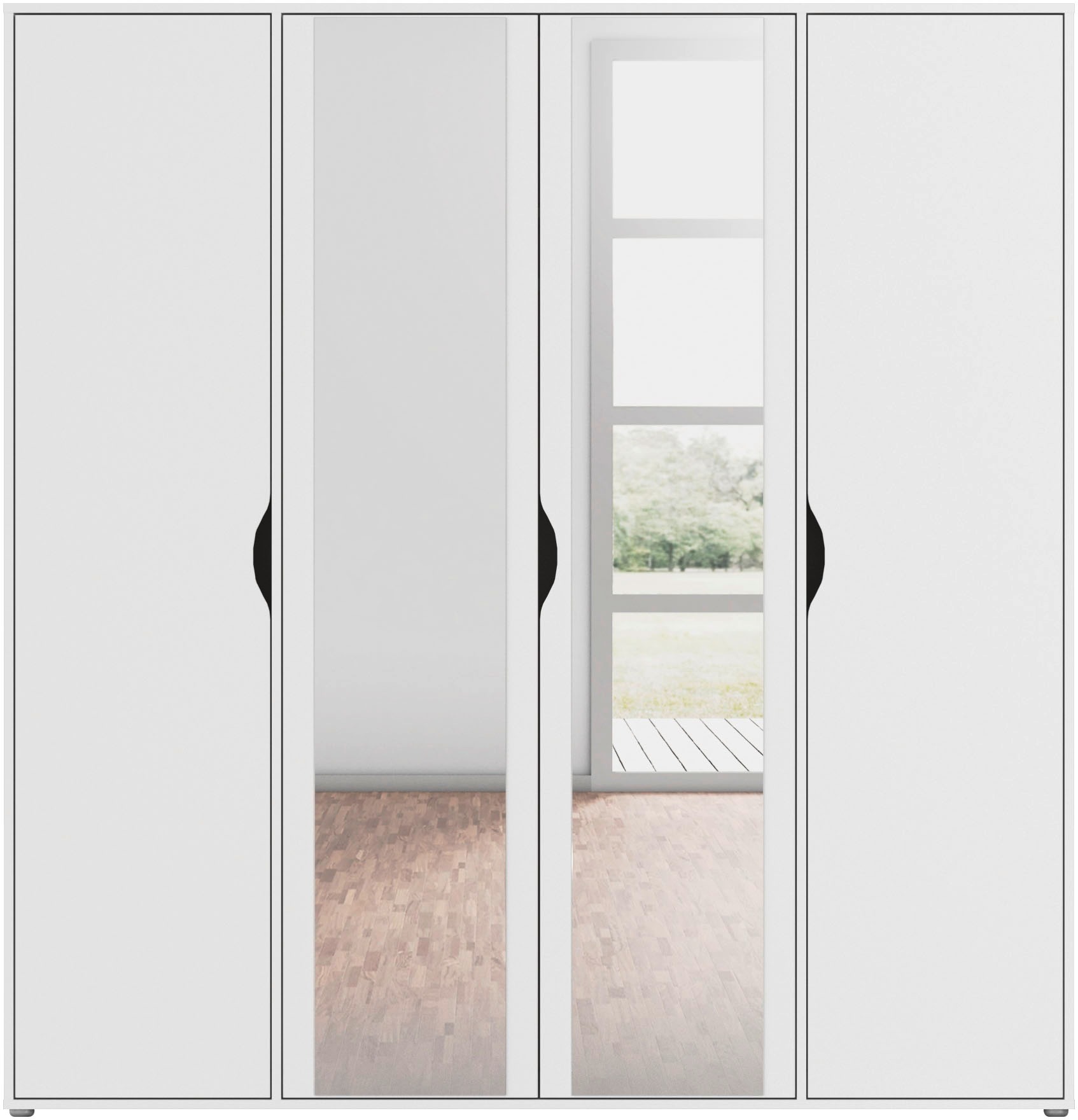 rauch Drehtürenschrank »Kleiderschrank Schrank Garderobe Wäscheschrank NARAI mit Spiegel«, (in 3 verschiedenen Ausstattungen BASIC/CLASSIC/PREMIUM), Griffausfräsungen für eine grifflose Optik TOPSELLER MADE IN GERMANY
