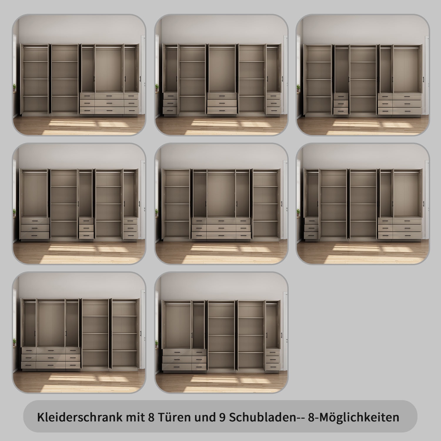 OTTO home Kleiderschrank »Trento Schlafzimmerschrank Garderobe hochglanz« Schrank mit 8 Türen und 9 Schubladen, hochglänzende Fronten