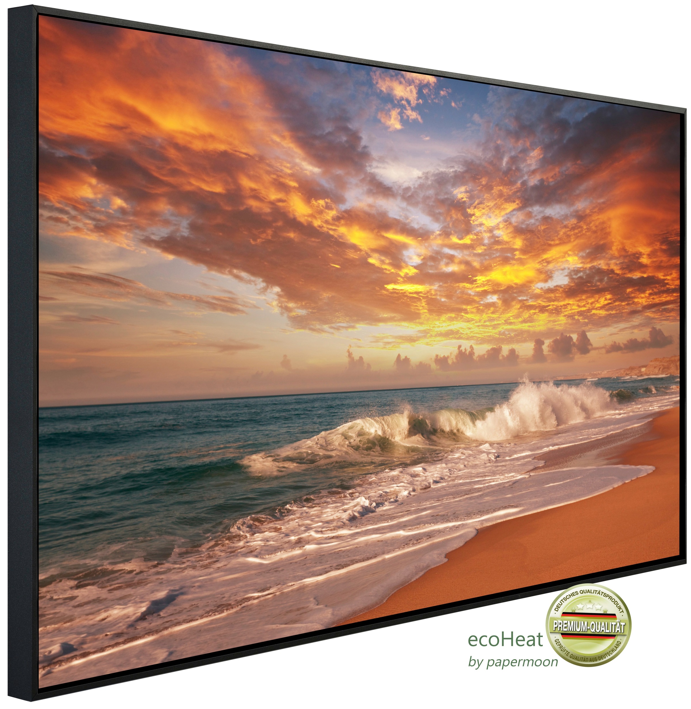 Papermoon Infrarotheizung »EcoHeat - Sonnenuntergang Strand«, Aluminium, 900 W, 60x120 cm, mit Rahmen, energiesparendes Heizen für angenehme, gesunde und gleichmäßige Wärme
