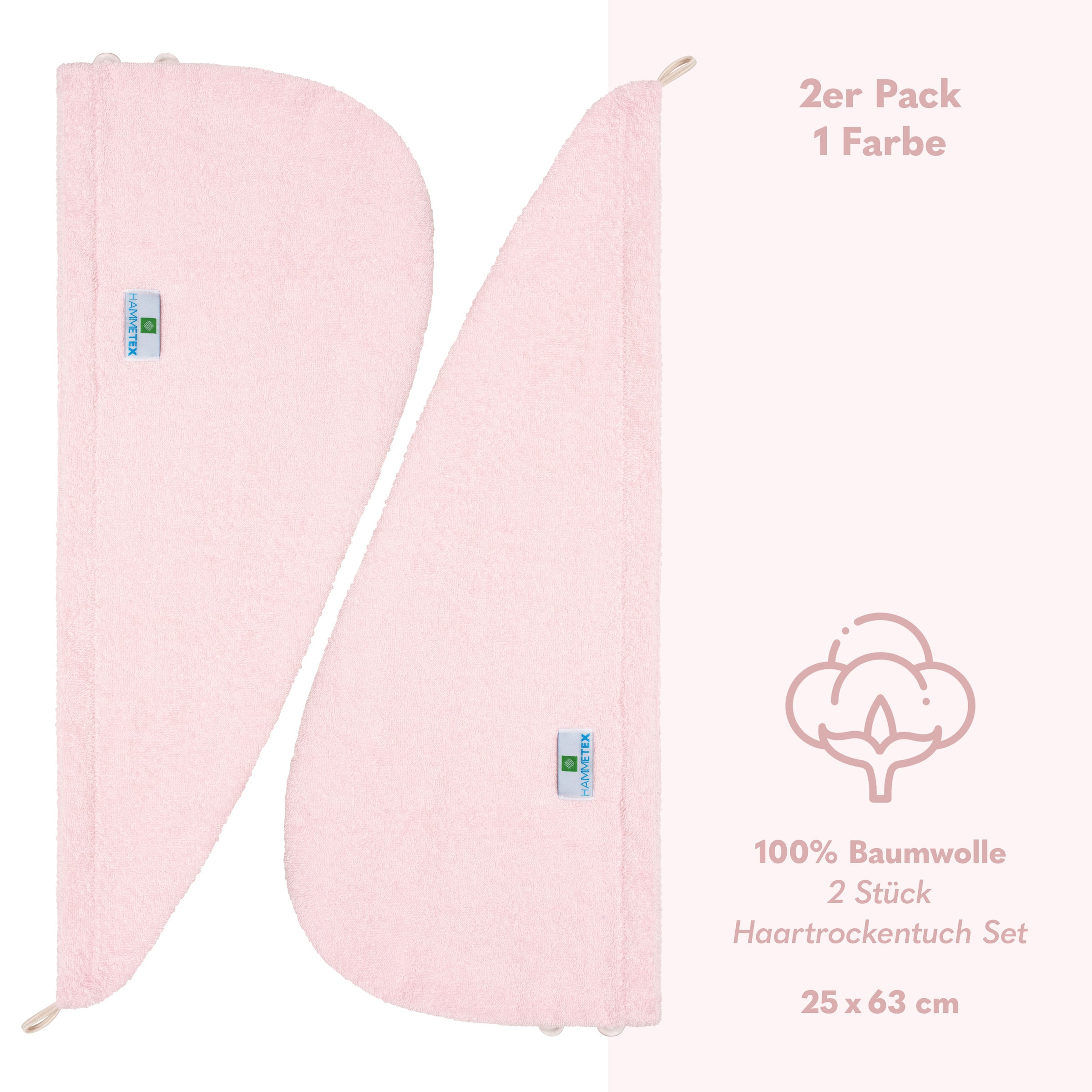 HAMMETEX Turban-Handtuch »2er Set Haarturban Damen, 100% Baumwolle, Flauschig & Schnelltrocknend«, (Set, 2 St., 2), Uni-Farben, weich
