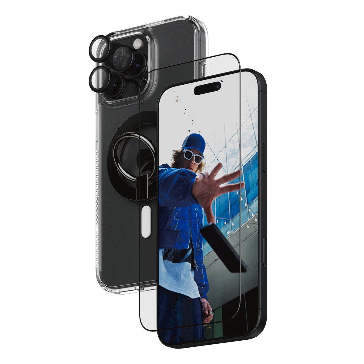 PanzerGlass Displayschutzglas »4-in-1 Protection, Glass, Hoops, Case, Ring Mount«, für Apple iPhone 16 Pro Max, Displayschutzfolie, Schutzfolie, Bildschirmschutz, kratz- & stoßfest