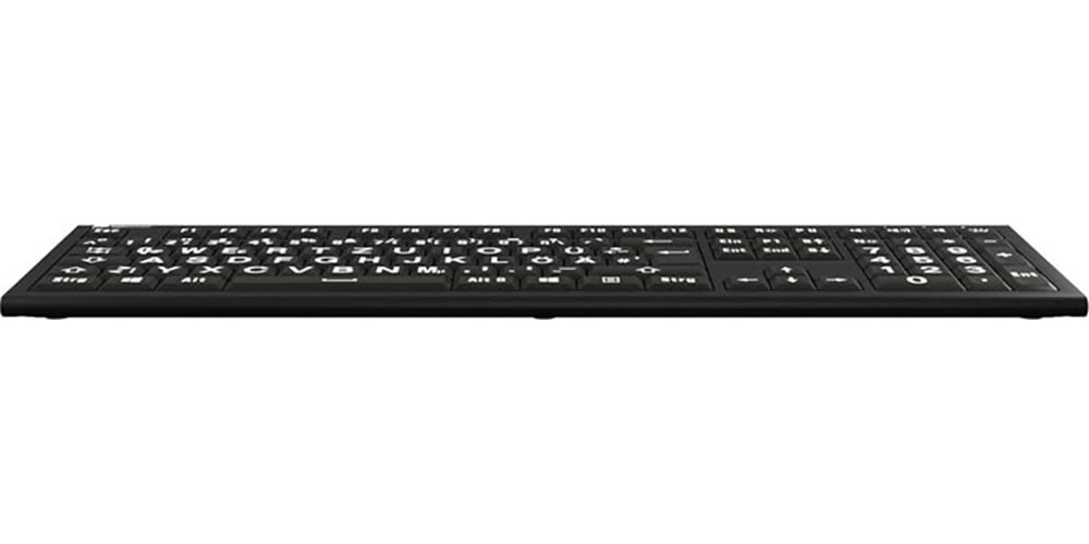 Logickeyboard Tastatur »XL-Print Astra 2 White on Black DE (PC)«, (Multimedia-Tasten-USB-Hub-Ziffernblock)