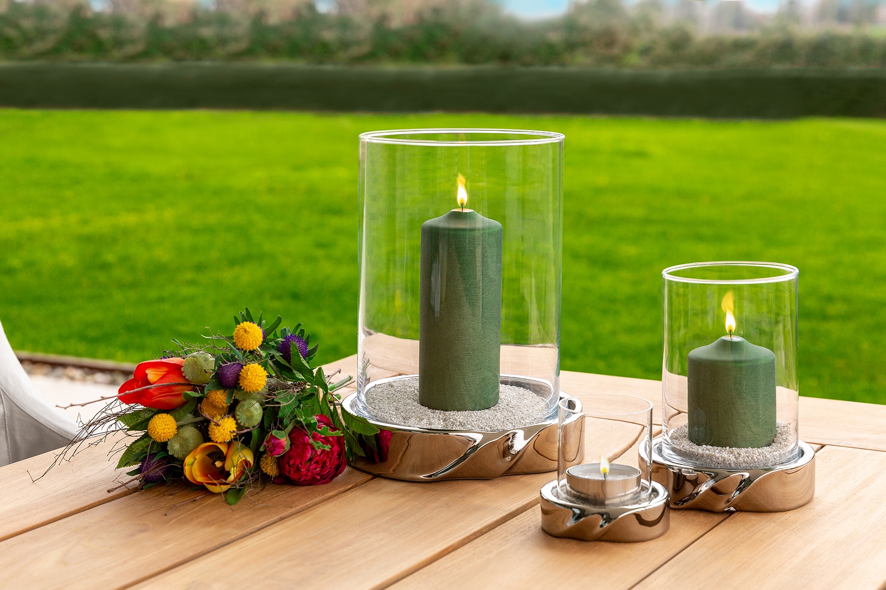 Fink Windlicht »LE DECOR«, (1 St.), Kerzenhalter mit Glaszylinder, aus Keramik, silberfarben