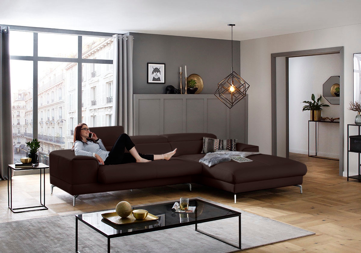 W.SCHILLIG Ecksofa »piedroo, Designsofa mit tollem Sitzkomfort, bequem und elegant, L-Form«, Kopfteilverstellung, wahlweise mit Sitztiefenverstellung, Breite 303cm