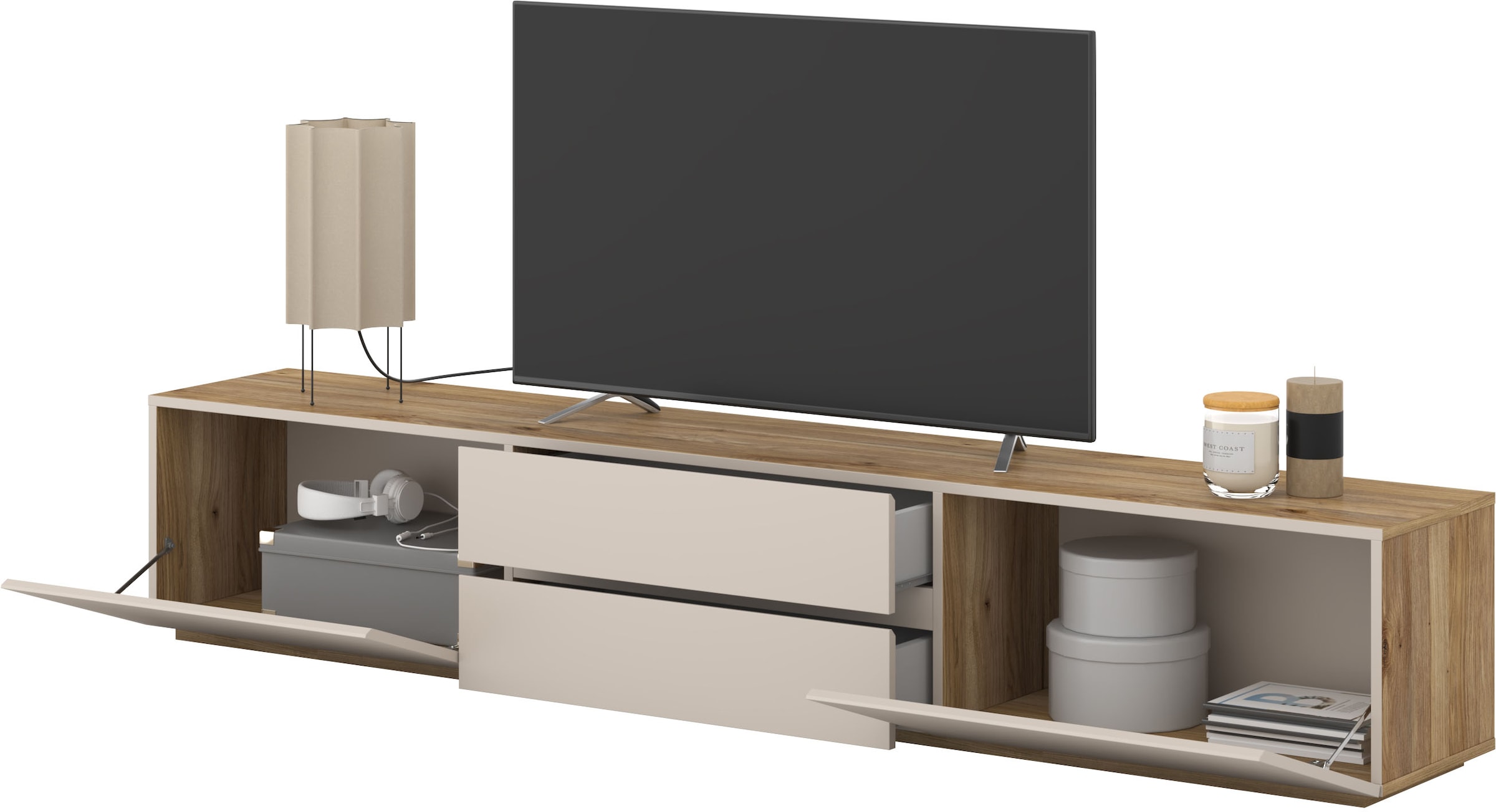 INOSIGN Lowboard »Criss, Breite 200 cm, moderne grifflose TV-Kommode«, TV-Kommode, TV-Schrank, hängend und stehend montierbar