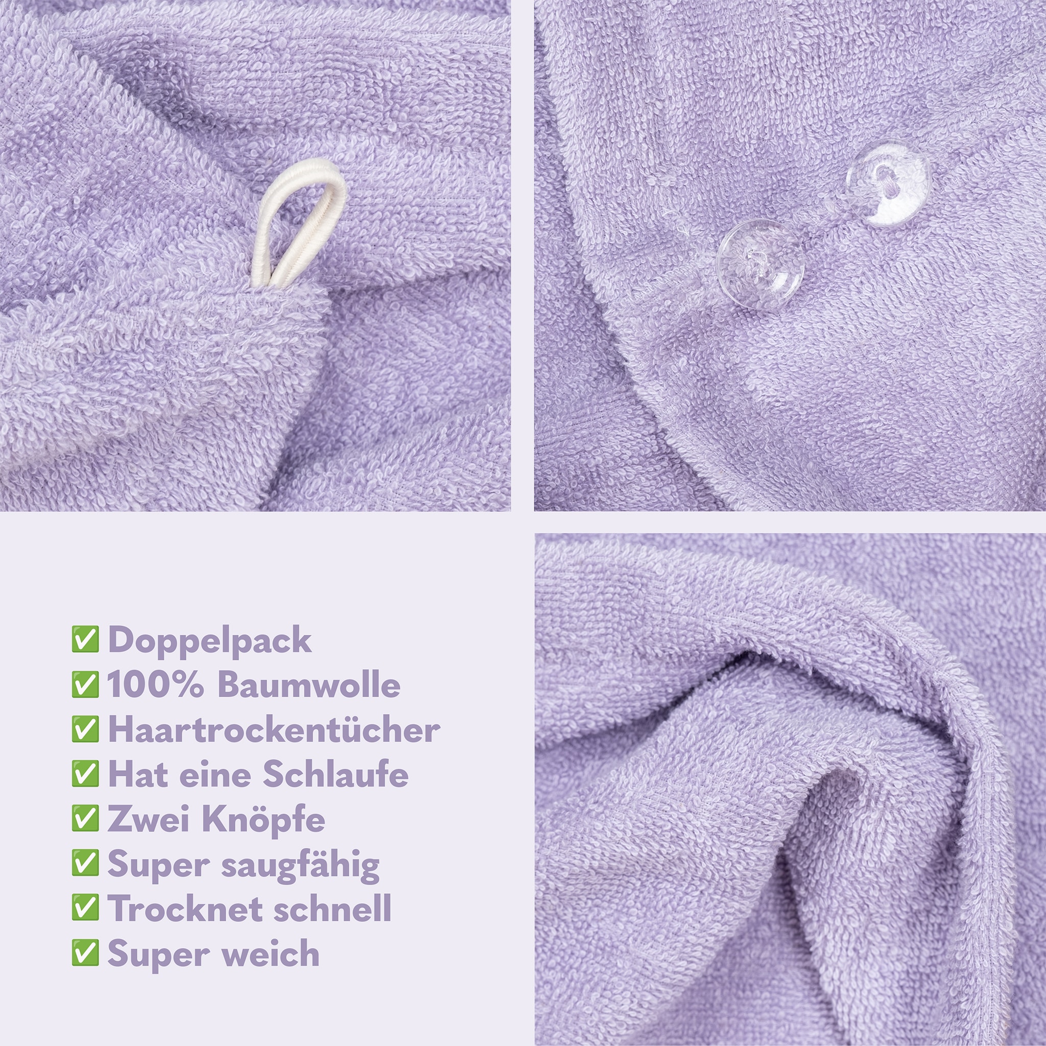 HAMMETEX Turban-Handtuch »2er Set Haarturban Damen, 100% Baumwolle, Flauschig & Schnelltrocknend« Uni-Farben, weich