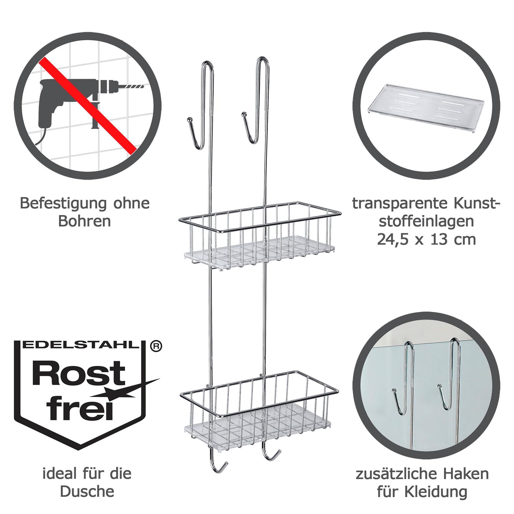 WENKO Duschablage »Aldo«, 3 Ablagen, 1 Spiegel