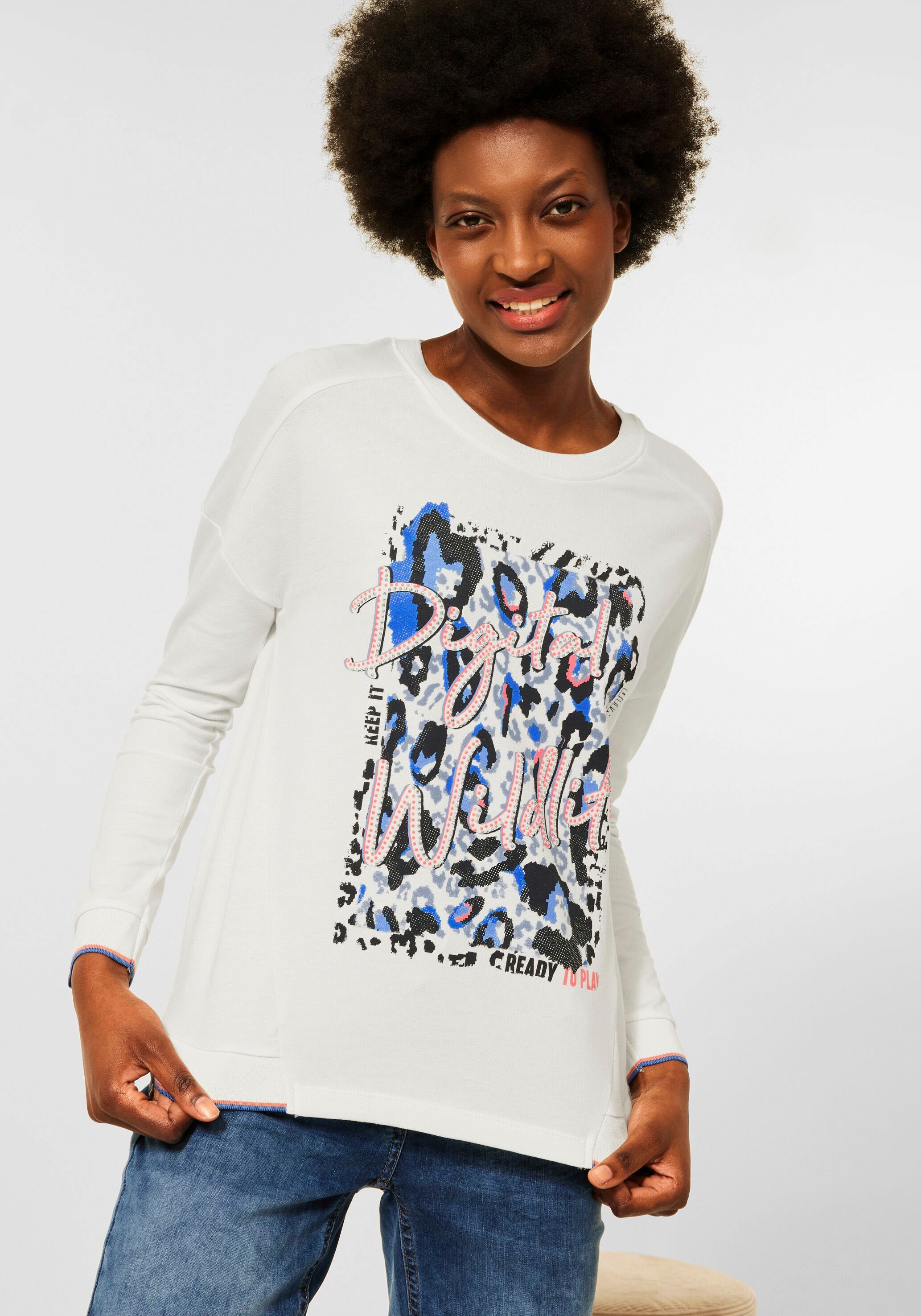 Cecil Print-Shirt, mit Digitaldruck aus Wording und Wildlife Print