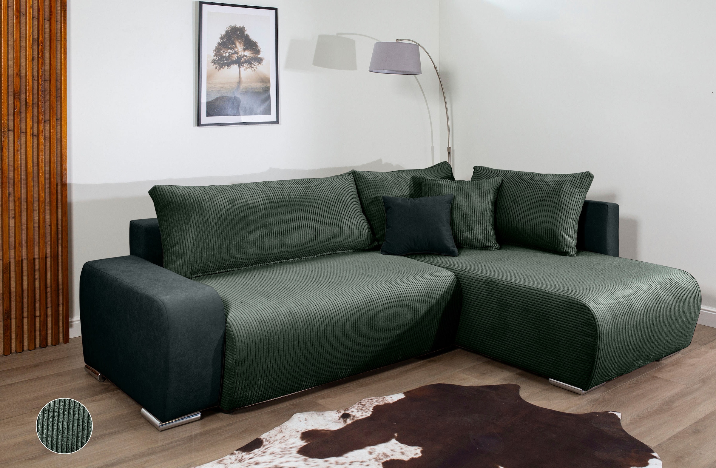 COLLECTION AB Ecksofa »Poppy L-Form, B: 227 cm« Schlaffunktion, Bettkasten & 1 Zierkissen