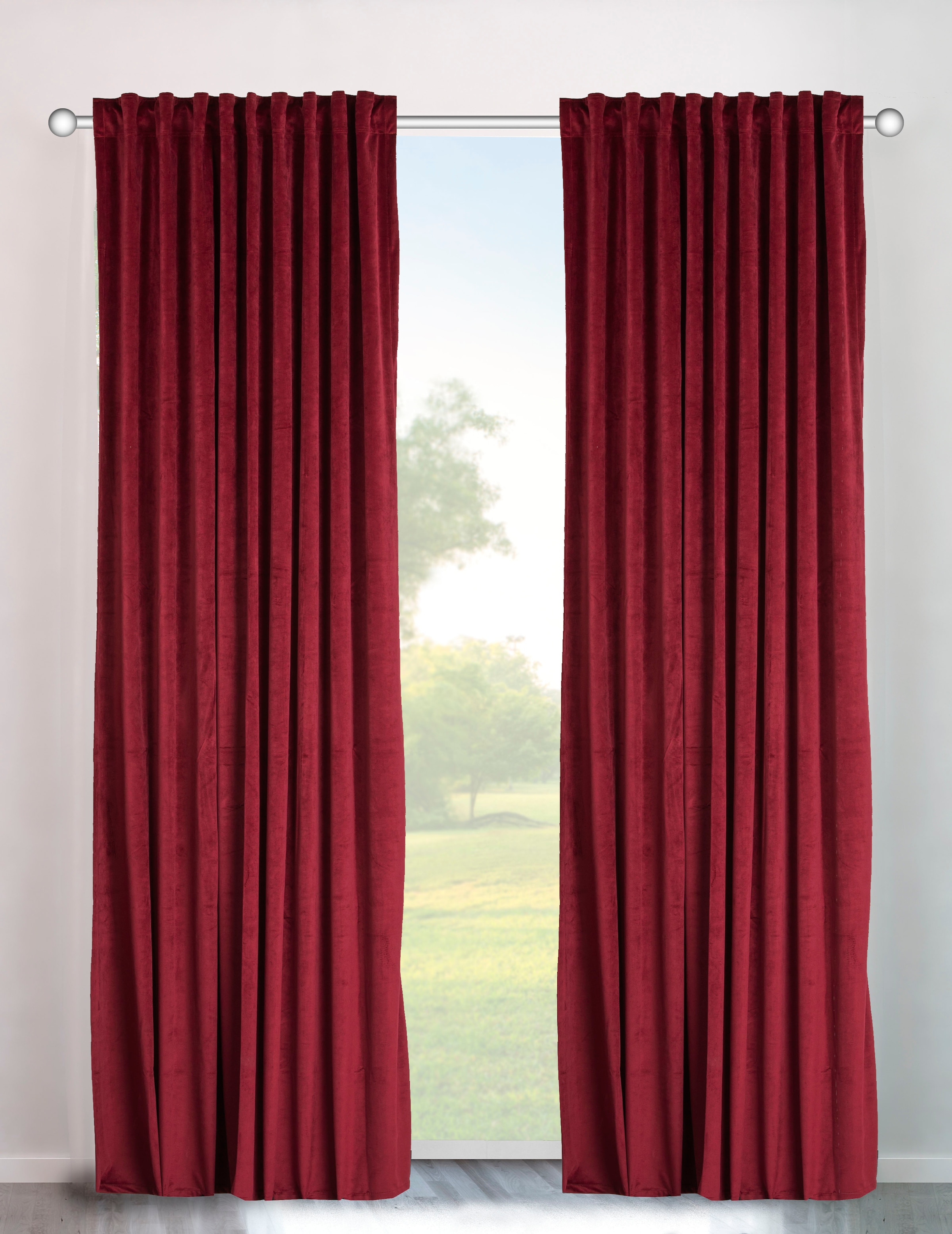 My Home Vorhang »Velvet uni« Multifunktionsband 2 Stk. tlg. Samt, 2-er Set, Vorhang, edel, einfarbig in rot