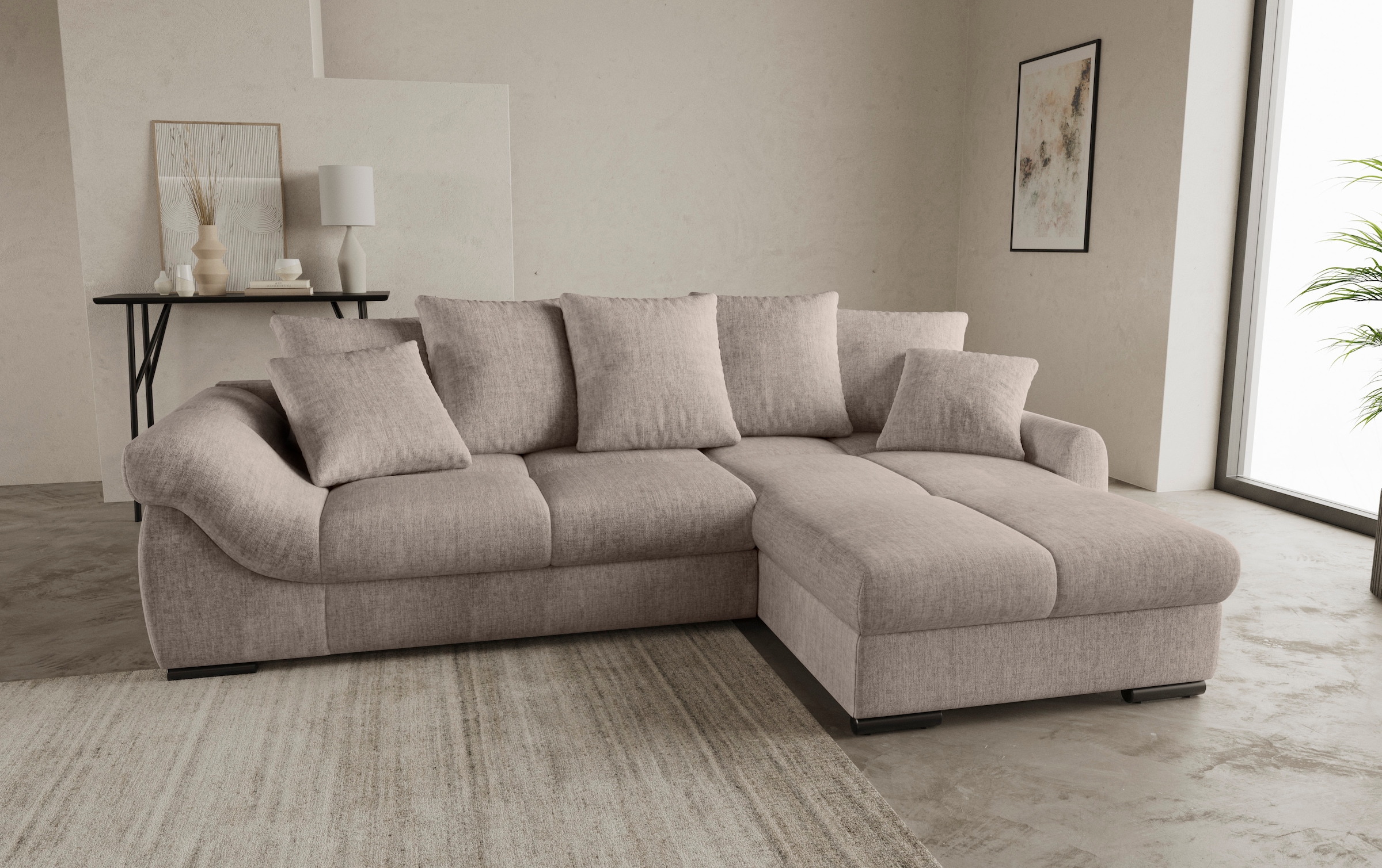 Mr. Couch Ecksofa »Livorno L-Form«, inkl. Hochschläfer-Bettauszug, XL-Bettkasten weiß beschichtet