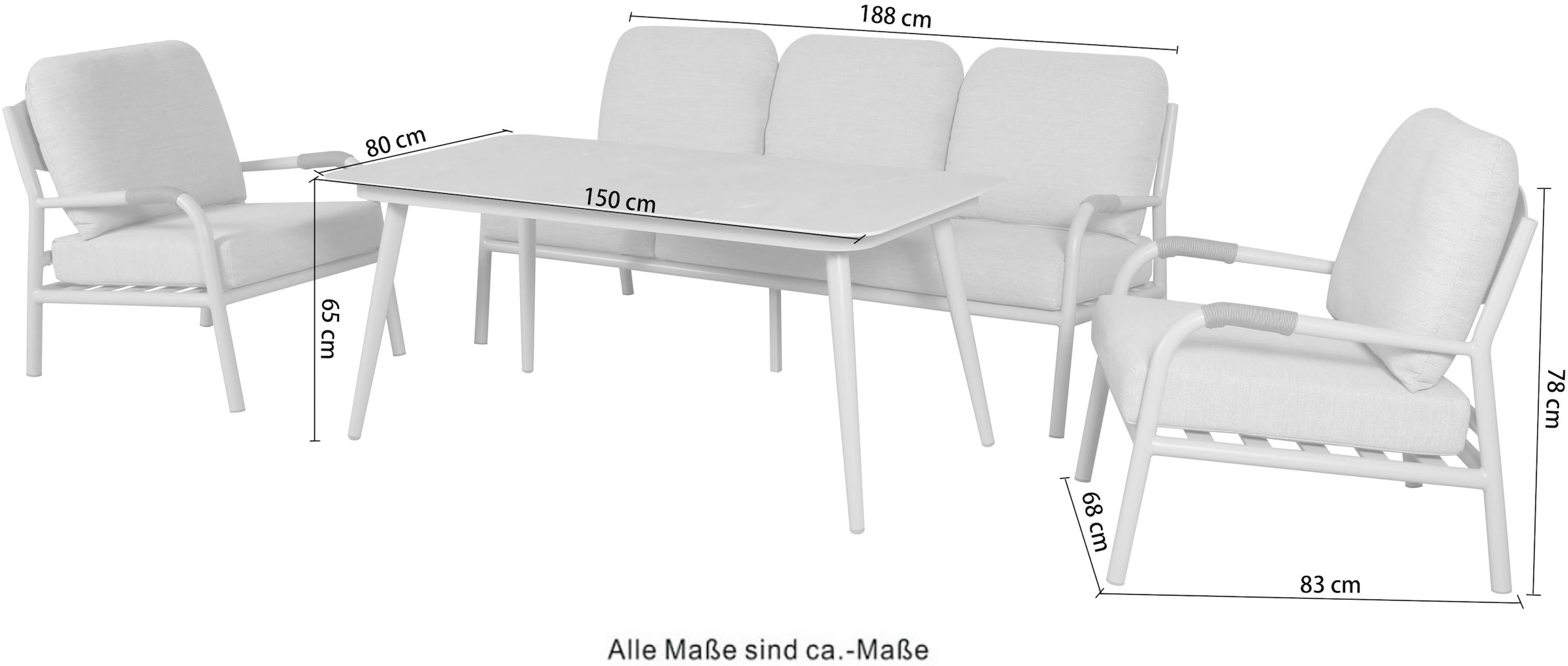 KONIFERA Gartenlounge-Set »Fernando« Set, 1x 3er Bank, 2x Sessel, 4x Sitzauflagen, 5x Rückenauflagen, 1x Tisch, 14 tlg. tlg. bestehend aus 2 Sesseln, 1 Sofa, 1 Tisch und Sitzauflagen