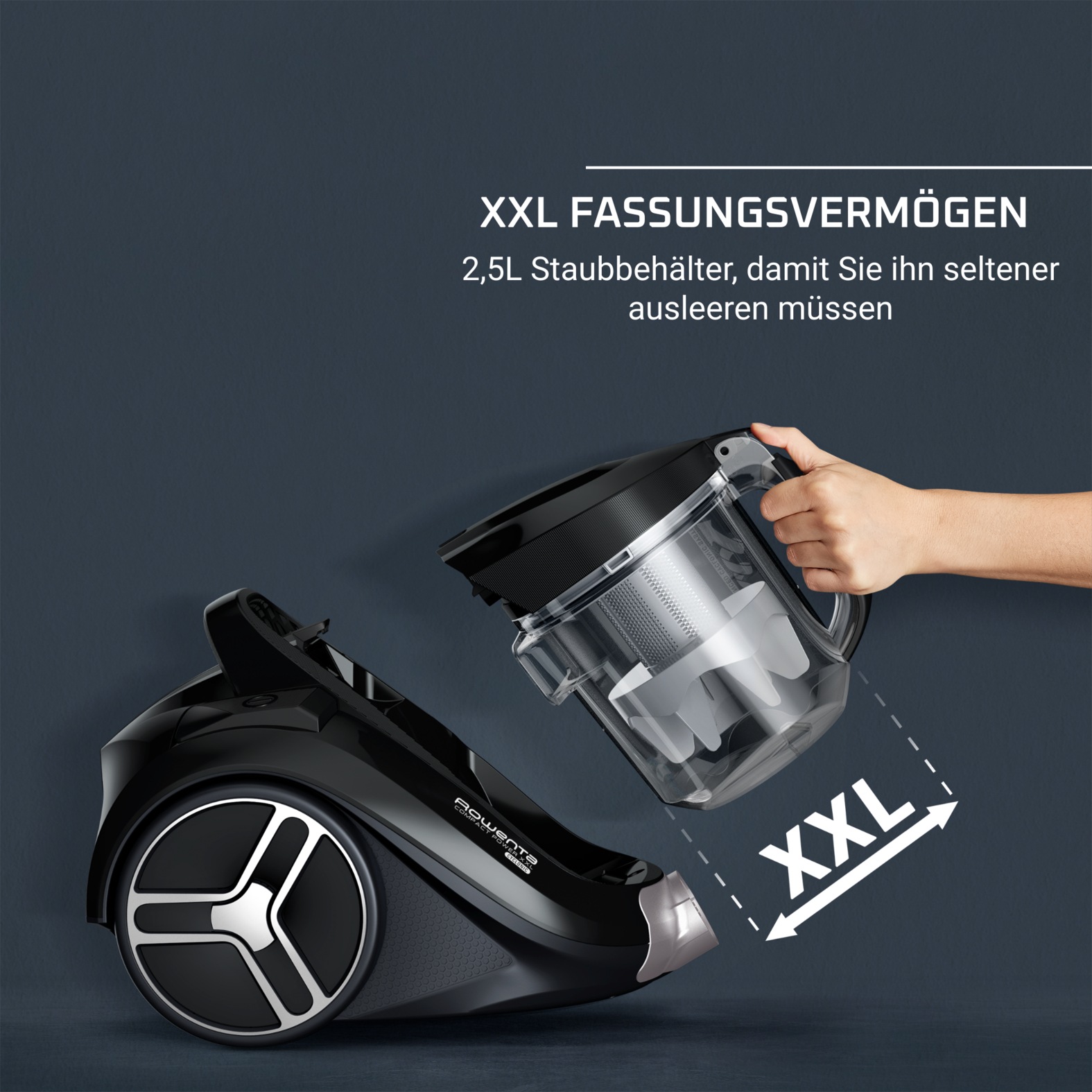 Rowenta Bodenstaubsauger »Compact Power XXL, ohne Beutel, hohe Saugleistung, leicht & kompakt«, 900 W, beutellos, XXL Fassungsvermögen, 99,98% Filtrierung, langes Kabel, RO4B11