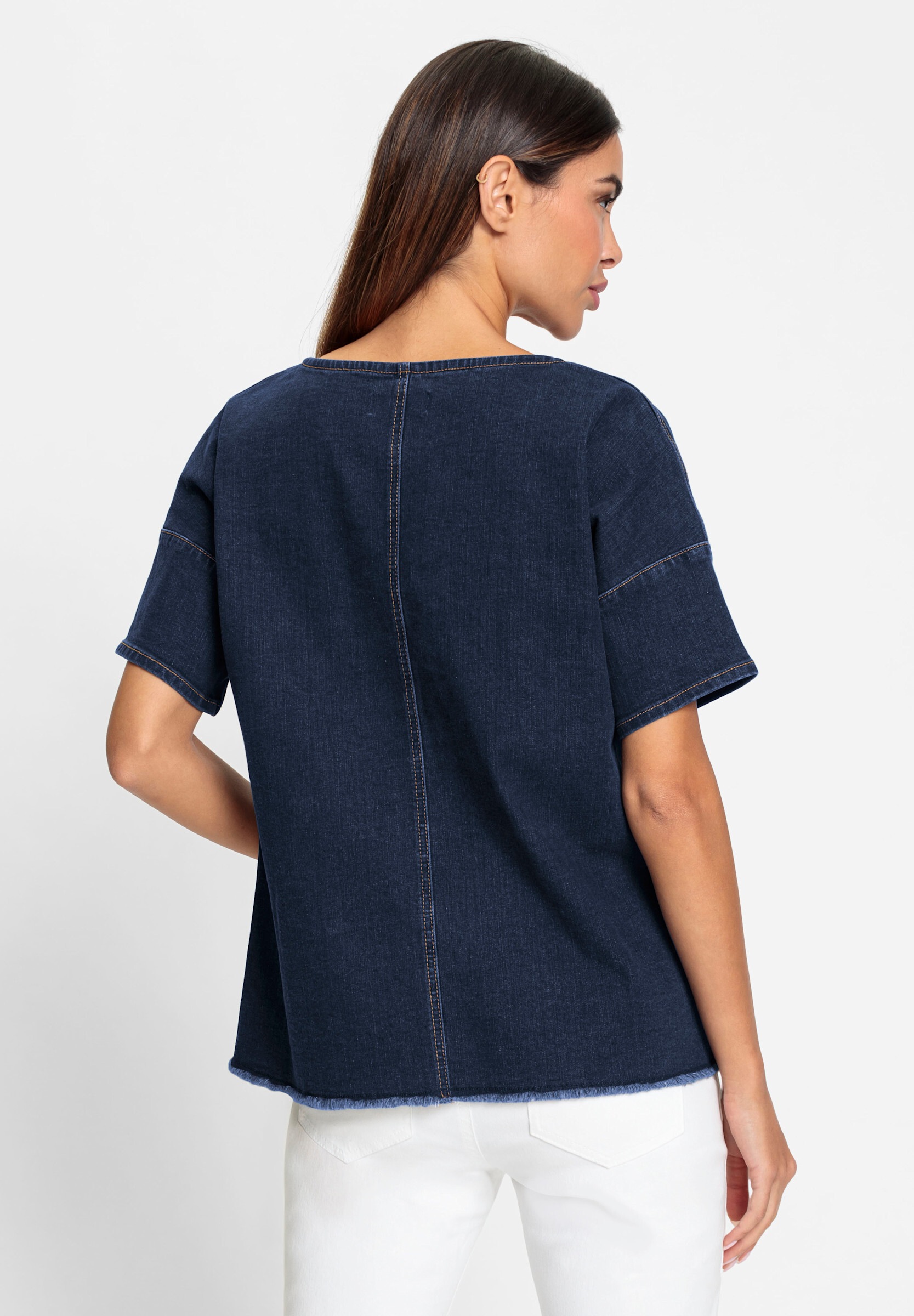 heine Schlupfbluse »Jeansbluse Jeansbluse mit Fransen«
