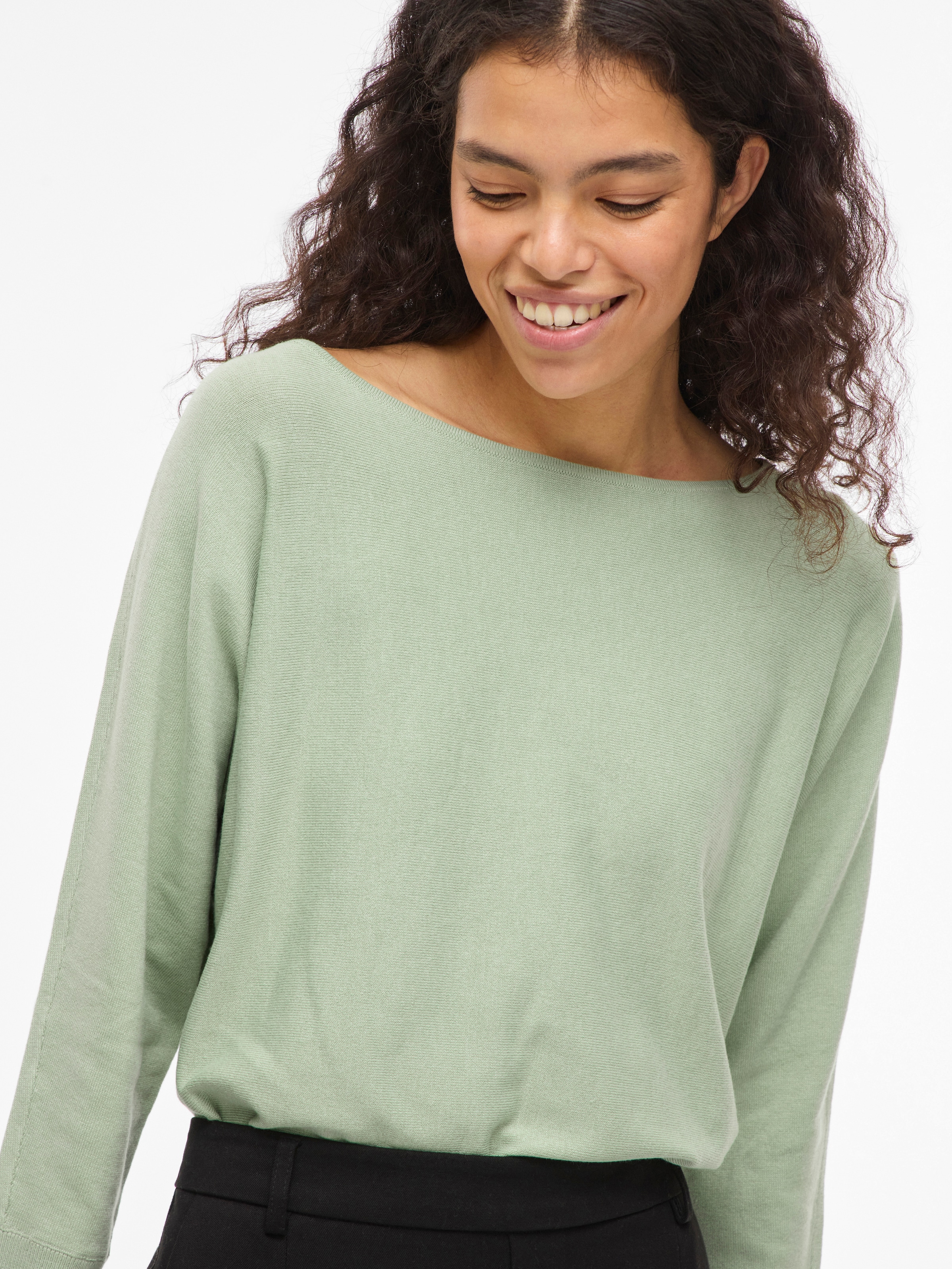 Vila 3/4 Arm-Pullover »VIMALU BOATNECK 3/4 SLEEVE KNIT TOP-NOOS« Materialmix, loose fit