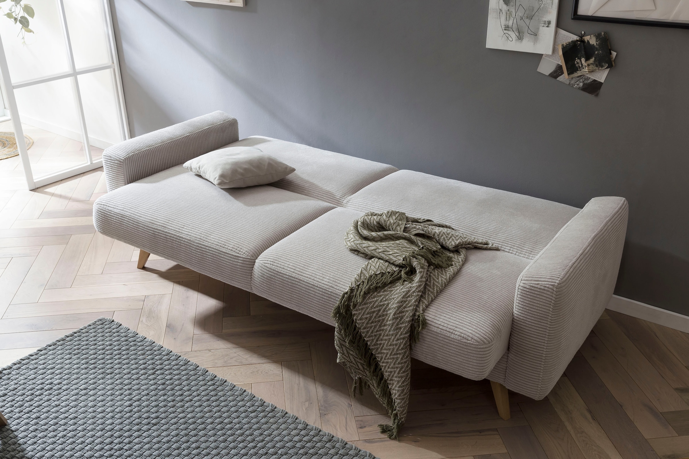 exxpo - sofa fashion 3-Sitzer »Samso, elegant und bequem, aktueller Cord Bezug, Kippcouch« hochwertige Verarbeitung, Schlafsofa inkl. Bettfunktion und Bettkasten