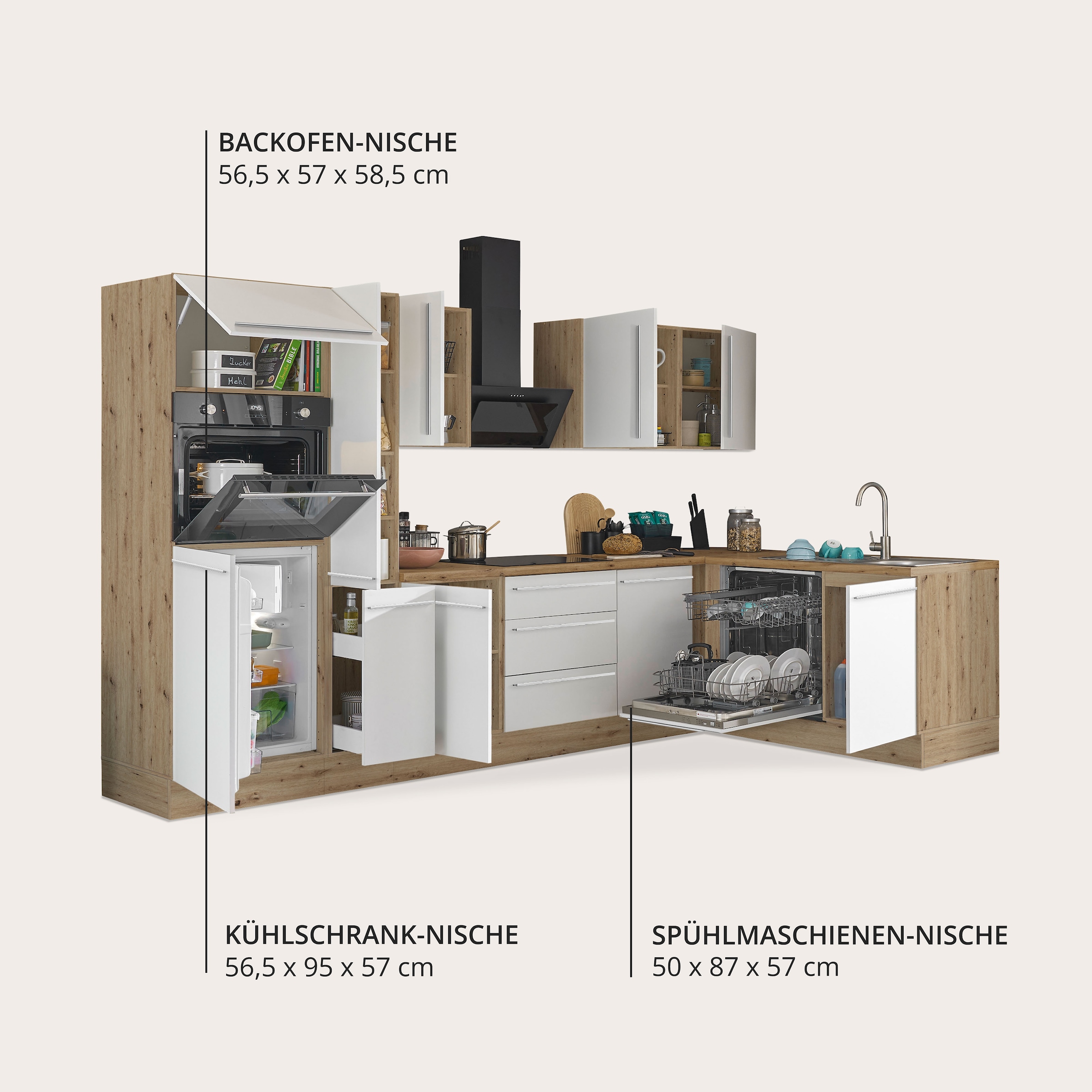 KOCHSTATION Winkelküche »Florida, Stellbreite 310x175 cm« wahlweise mit E-Geräten, mit Softclose für Türen und Schubkästen