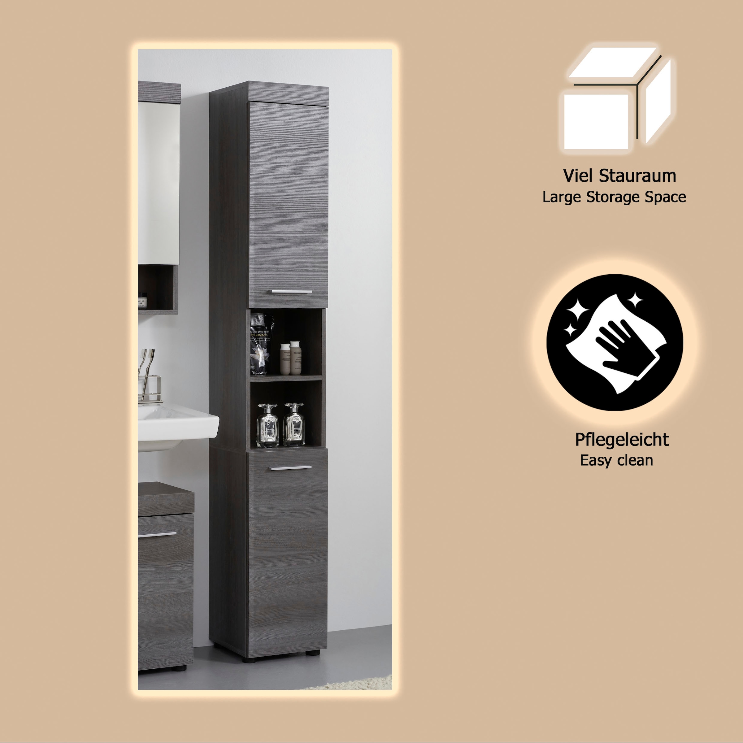 welltime Hochschrank »Royan« Hochschrank mit 2 Türen & 2 Fächern - (B/T/H) 30/31/190 cm