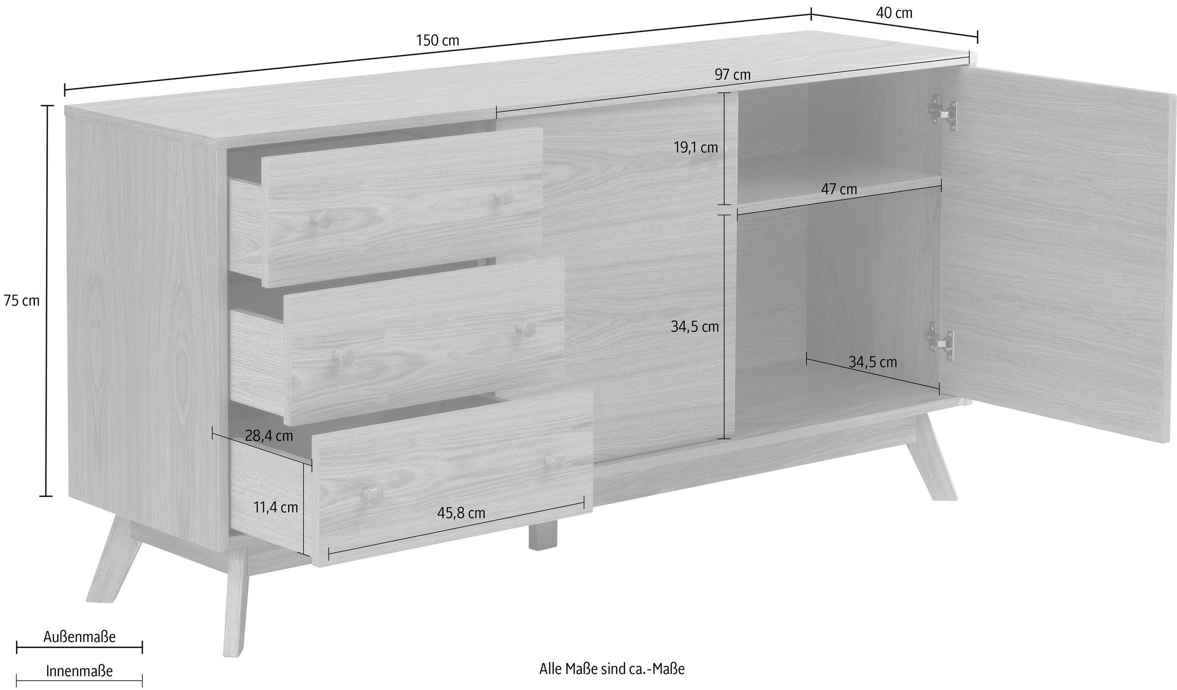 Woodman Sideboard »Bjórgvin«, Kommode, Breite 150 cm, im skandinavischen Design, FSC®