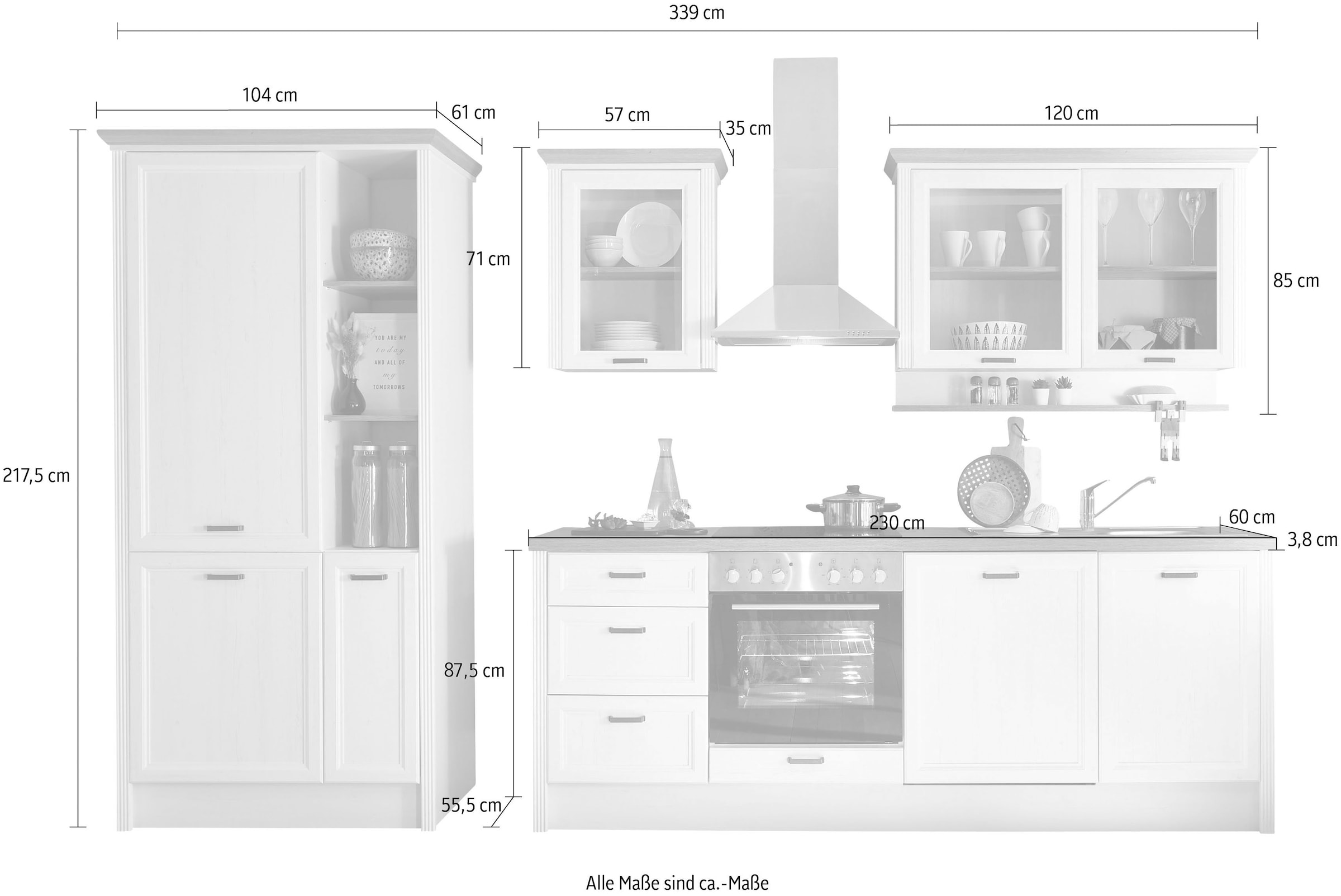 KOCHSTATION Küche »Jasmin« 340 cm breit, wahlweise mit oder ohne E-Geräte