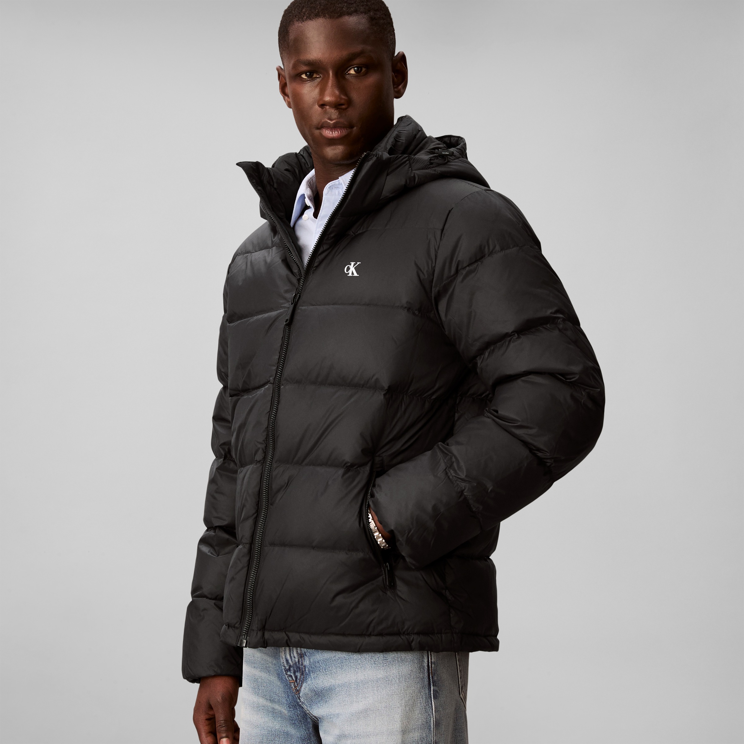 Calvin Klein Jeans Steppjacke »LS NYLN ZP OFF HD DW« mit Kapuze Kapuze, Regular Fit, warm wattiert