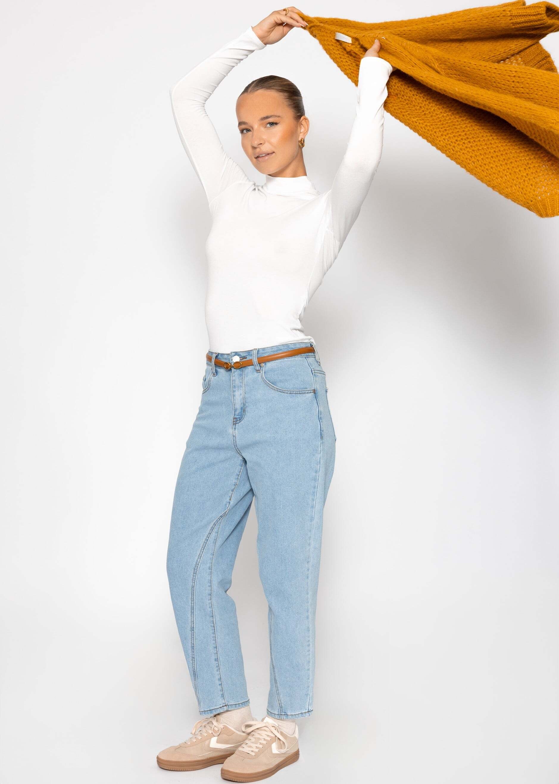 SASSYCLASSY Rollkragenshirt »Langarm Shirt mit Rollkragen« Figurbetontes Rundhalsausschnitt Shirt Braun Schwarz Weiß Grau