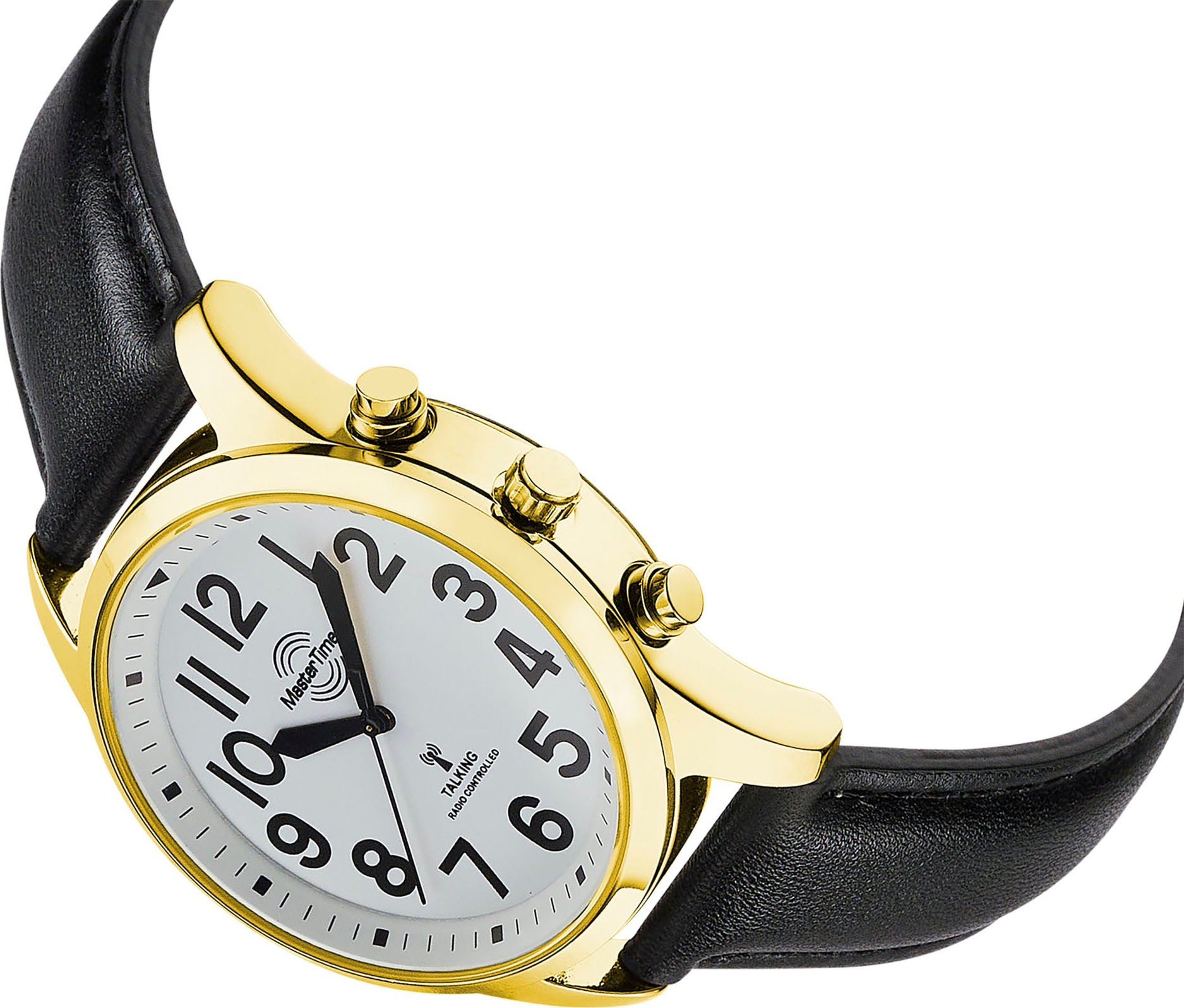MASTER TIME Funkuhr »Sprechende Funkuhr« Quarzuhr, Armbanduhr, Herrenuhr, Lederarmband, analog