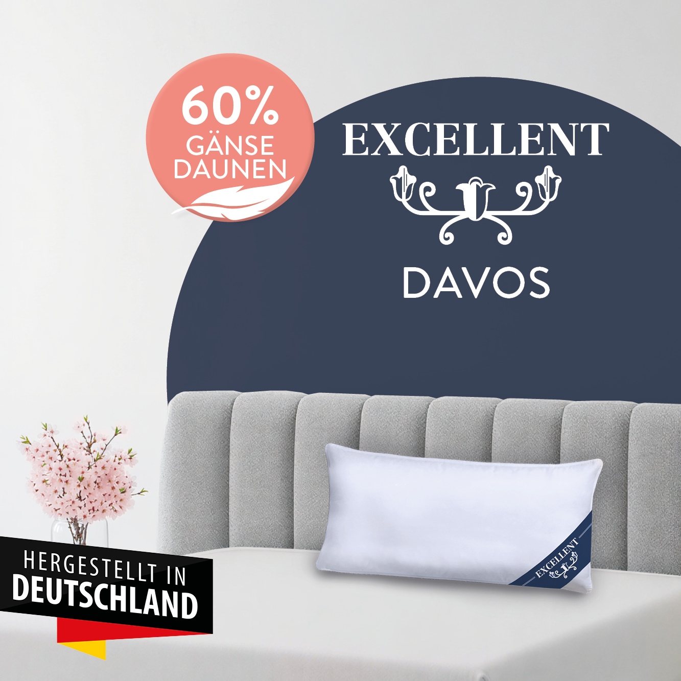 Excellent 3-Kammer-Kopfkissen »Davos Dreikammerkissen in den Größen 40x80 und 80x80 cm erhältlich.« Füllung: 60%Gänsedaunen, 40% Gänsefedern (Außenkammer) 1 Stk. tlg. hergestellt in Deutschland, allergikerfreundlich