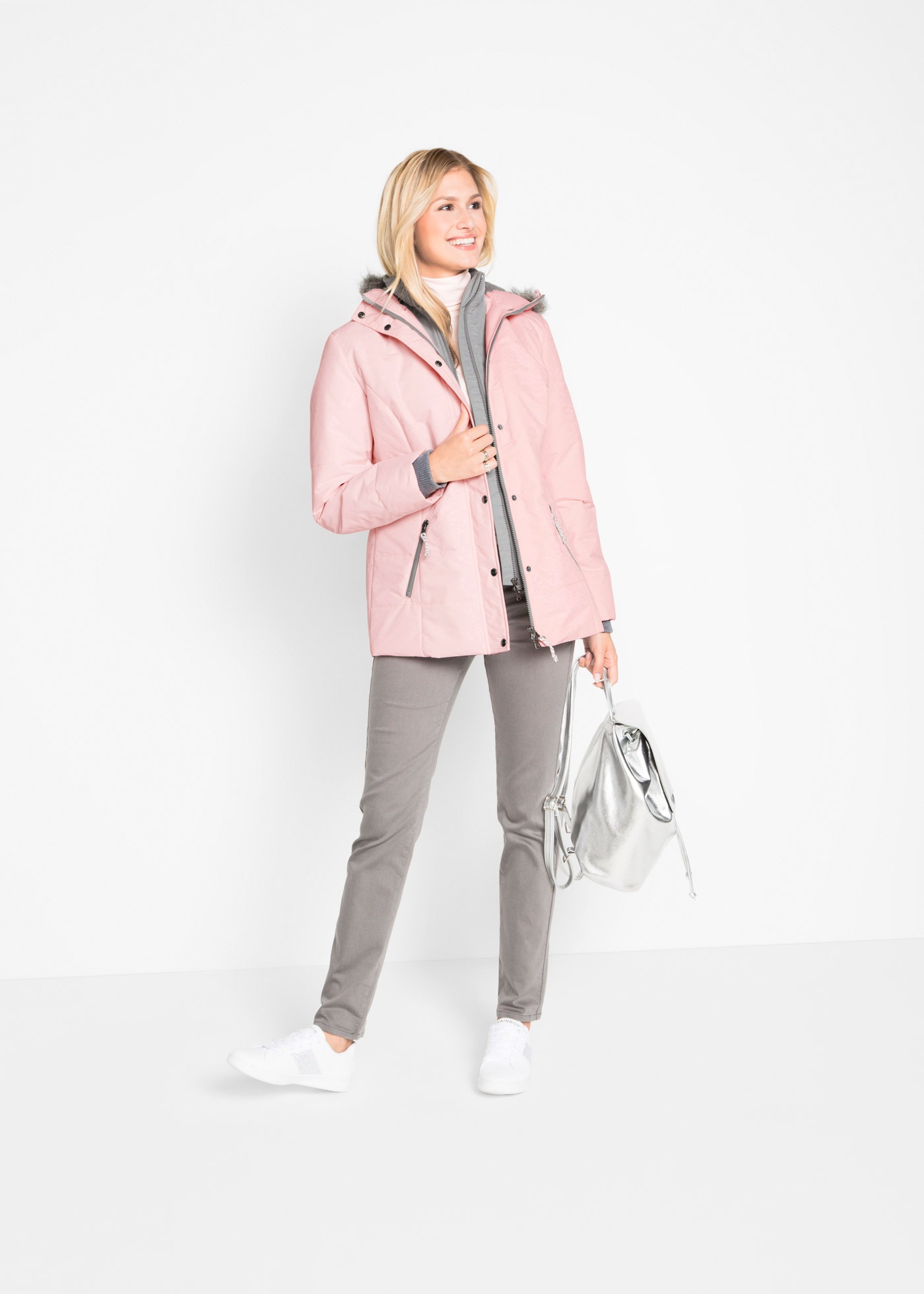 bonprix Winterjacke »Winterjacke in 2-in1 Optik« mit Kapuze mit 2-in-1 Optik, mit integriertem Fleeceeinsatz, Slim fit Passform