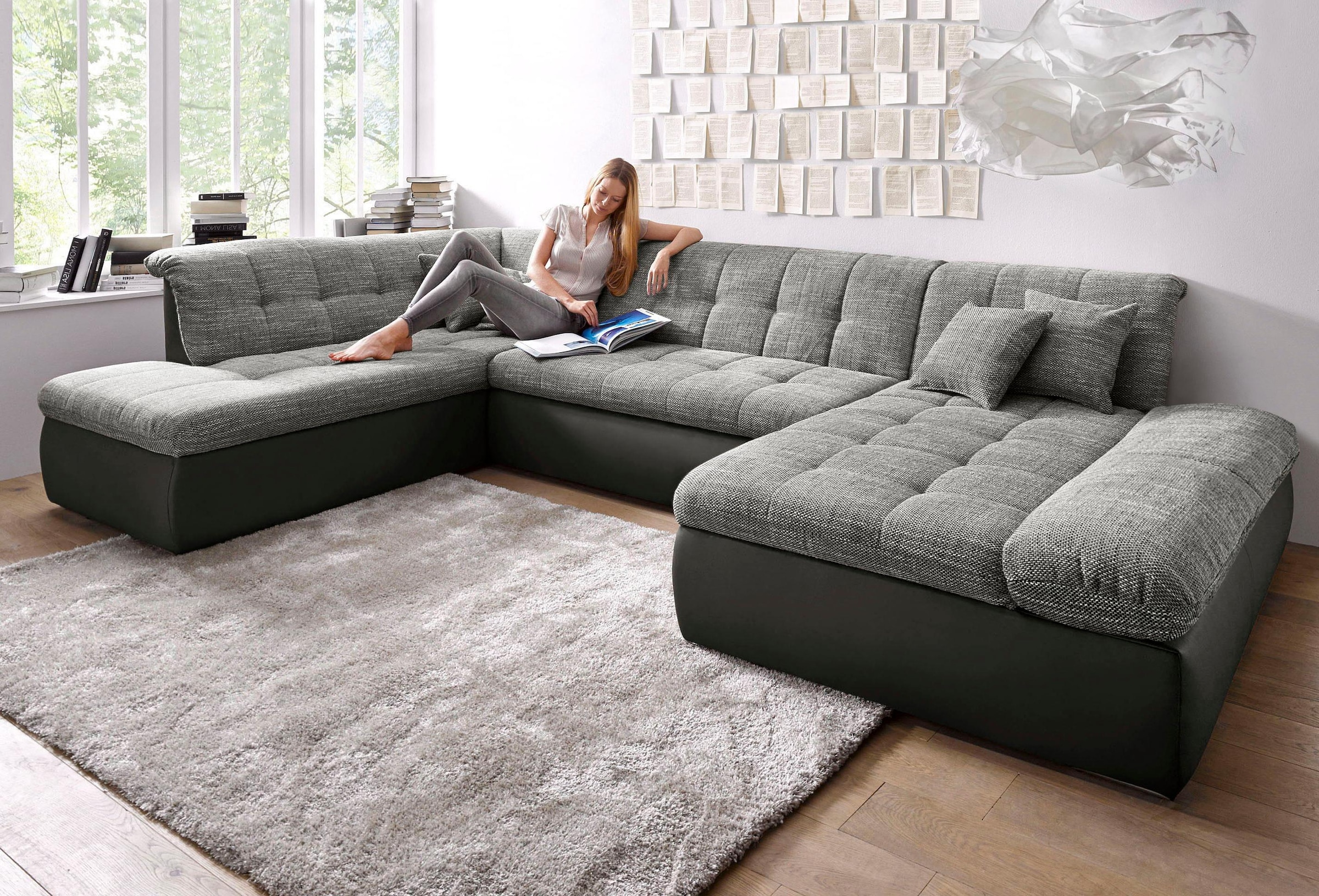 DOMO collection Wohnlandschaft »Moric U-Form auch in Cord«, im XXL-Format, wahlweise mit Bettfunktion und Armlehnenverstellung