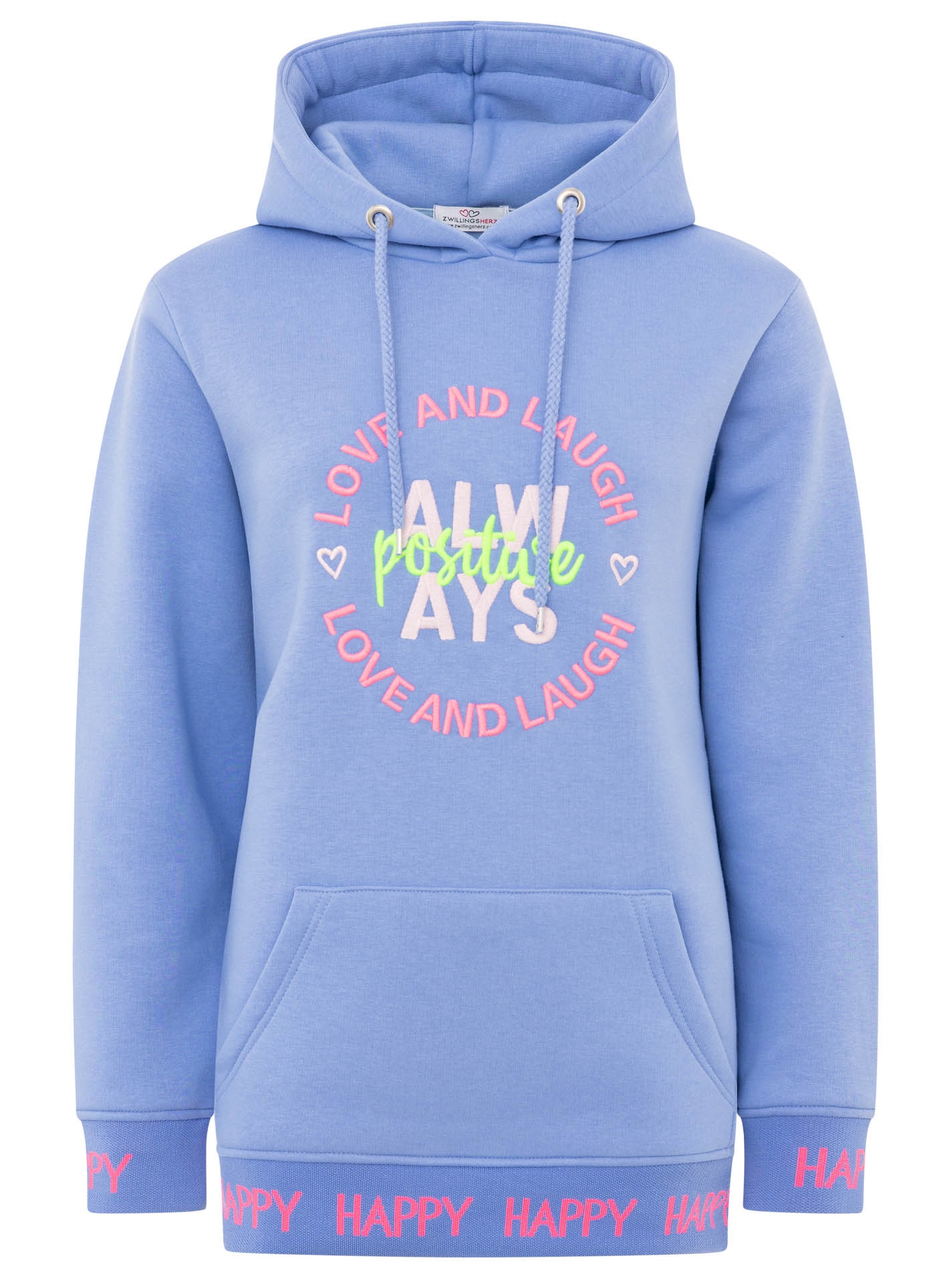 Zwillingsherz Hoodie »"Always Positive"«, Kapuze, Stickerei, Fronttasche, Bündchen-Schriftzug, Langarm
