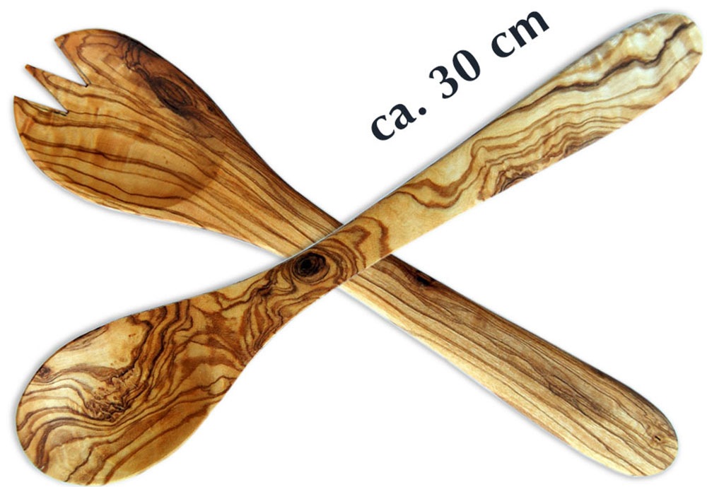 Olivenholz-erleben Salatbesteck »Mittel aus naturbelassenem Olivenholz«, (Set, 2 tlg., Löffel-Gabel), Länge 30 cm, Nachhaltiges Naturprodukt, geschmacksneutral
