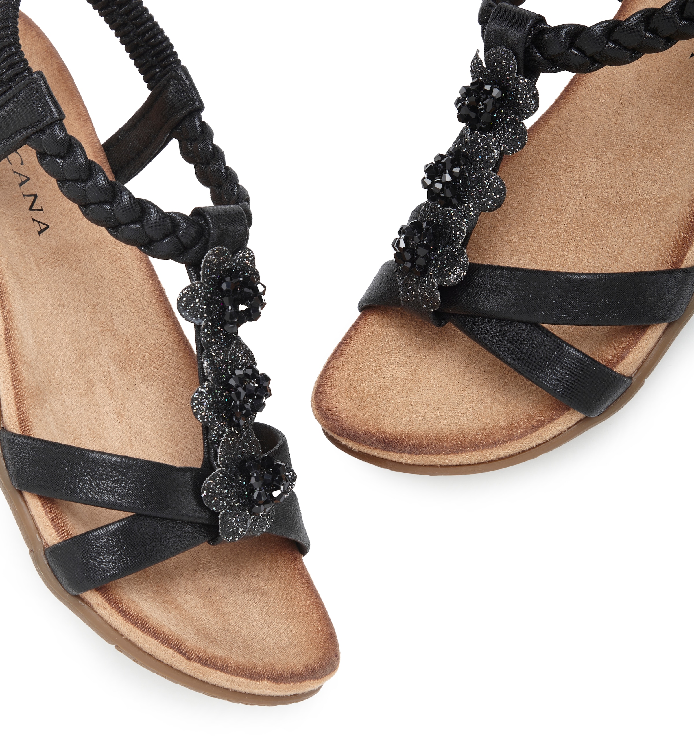 LASCANA Sandale »Sommerschuh, Sandalette, offener Schuh,«  mit eleganten Schmucksteinchen und elastischem Riemchen
