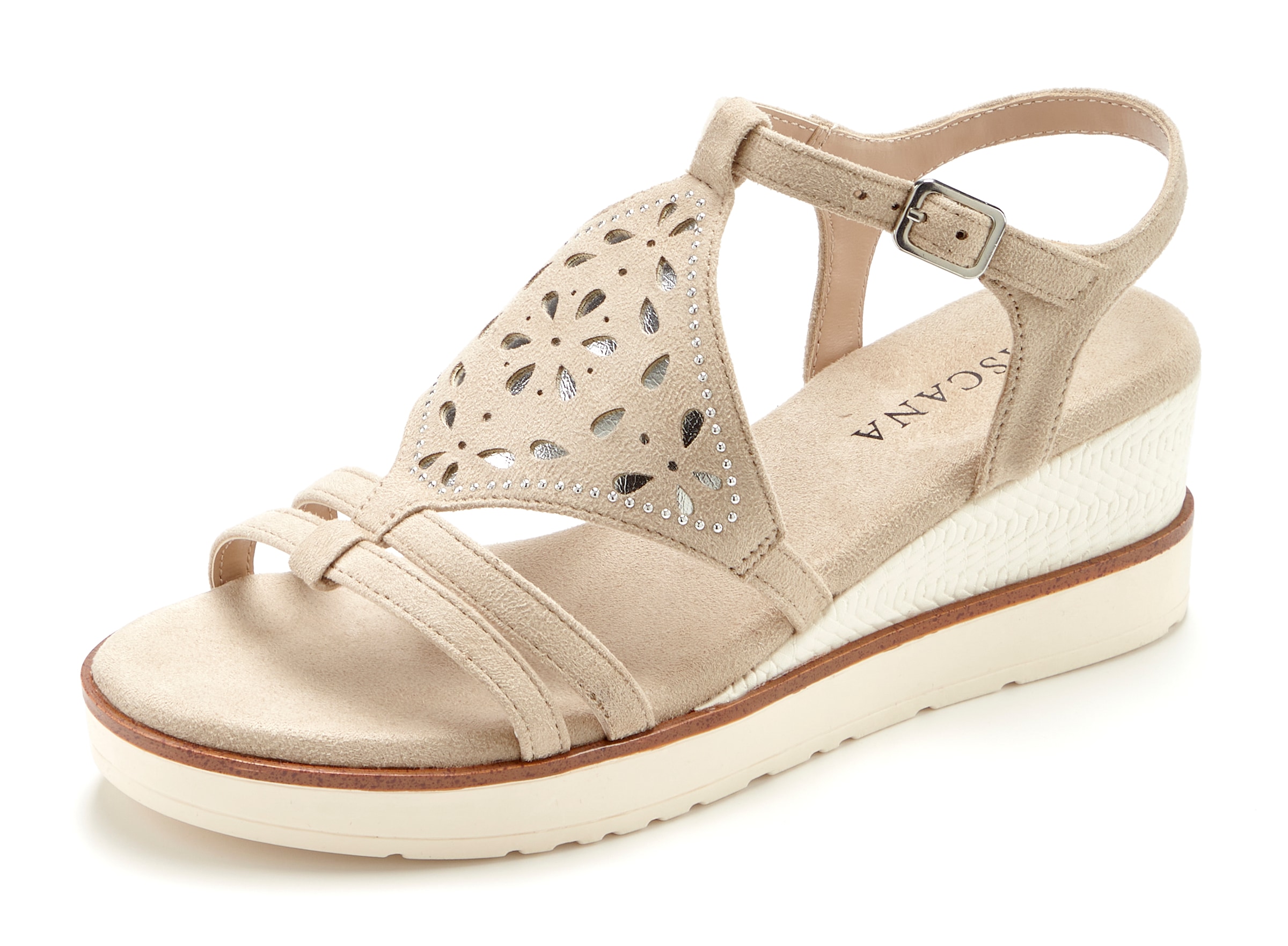 LASCANA Sandalette »Sommerschuh, offener Schuh, Sandale, Keilsandalette,«  mit Keilabsatz gepolsterter Innensohle VEGAN