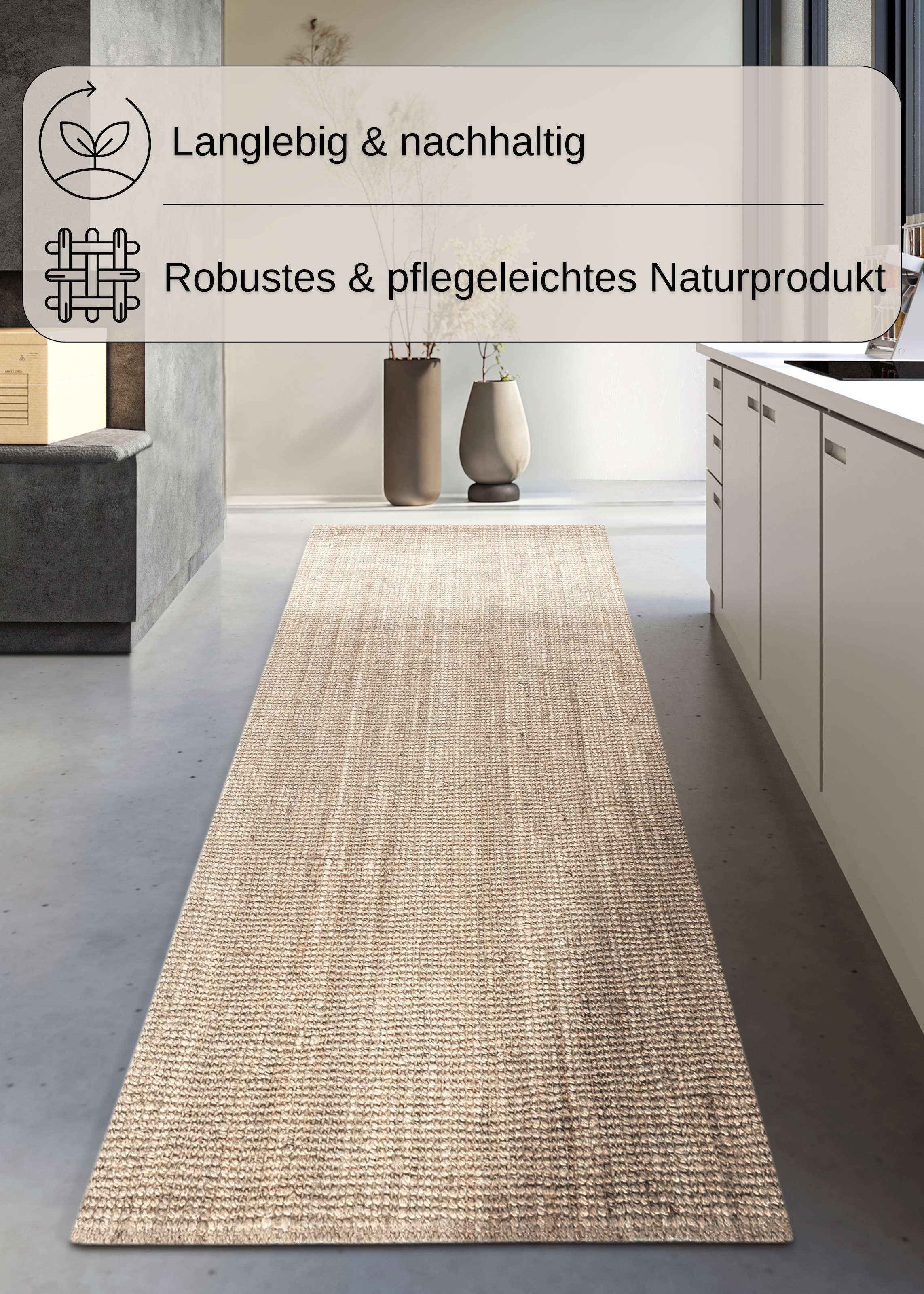 my home Teppich »Avot Juteteppich«, rechteckig, 10 mm Höhe, 100% Jutefaser, Läufer, Esszimmer, Wohnzimmer, Skandi