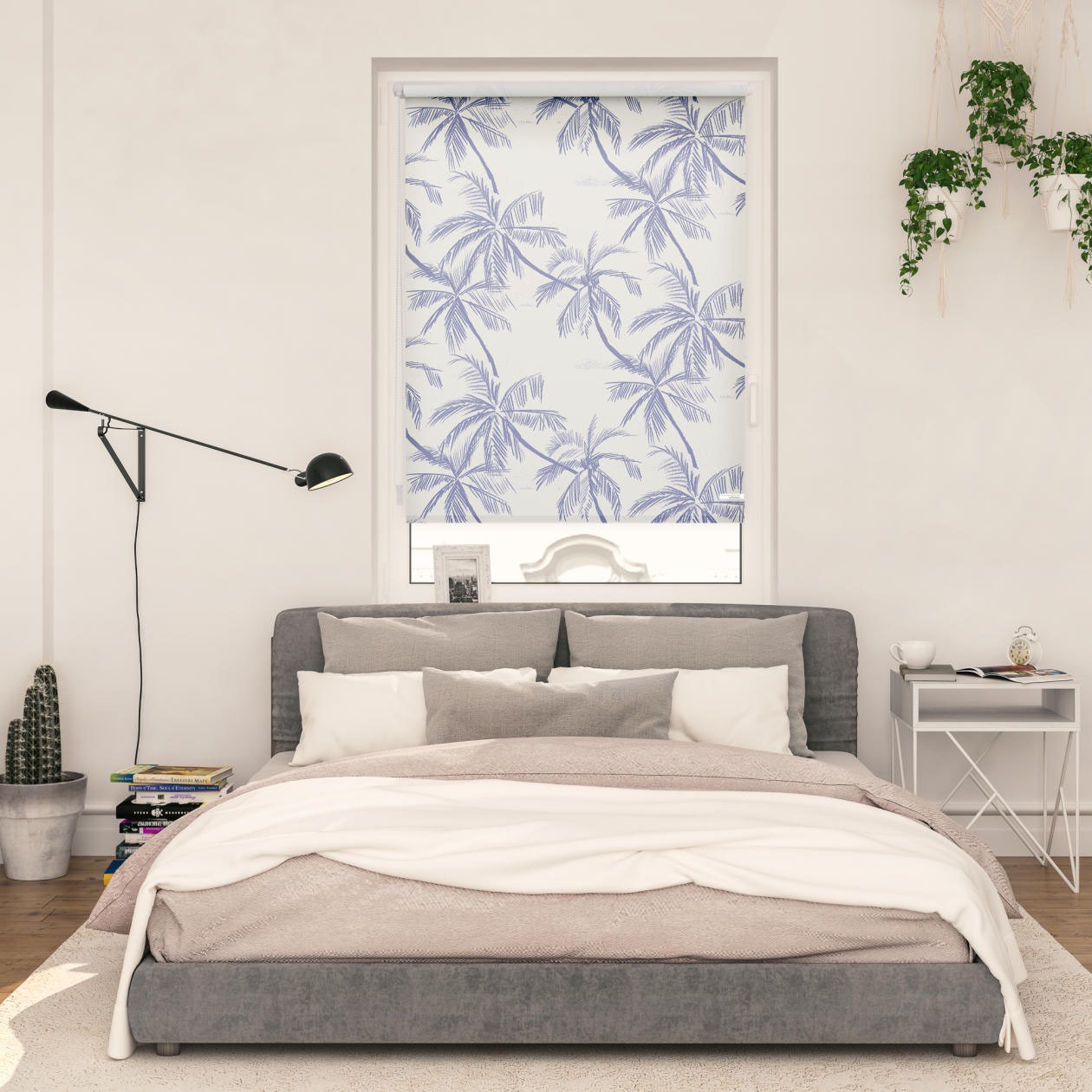 LICHTBLICK ORIGINAL Seitenzugrollo »Rollo Klemmfix, ohne Bohren, blickdicht, Blueprint Palms - Blau«, blickdicht, Sichtschutz-Blendschutz, freihängend