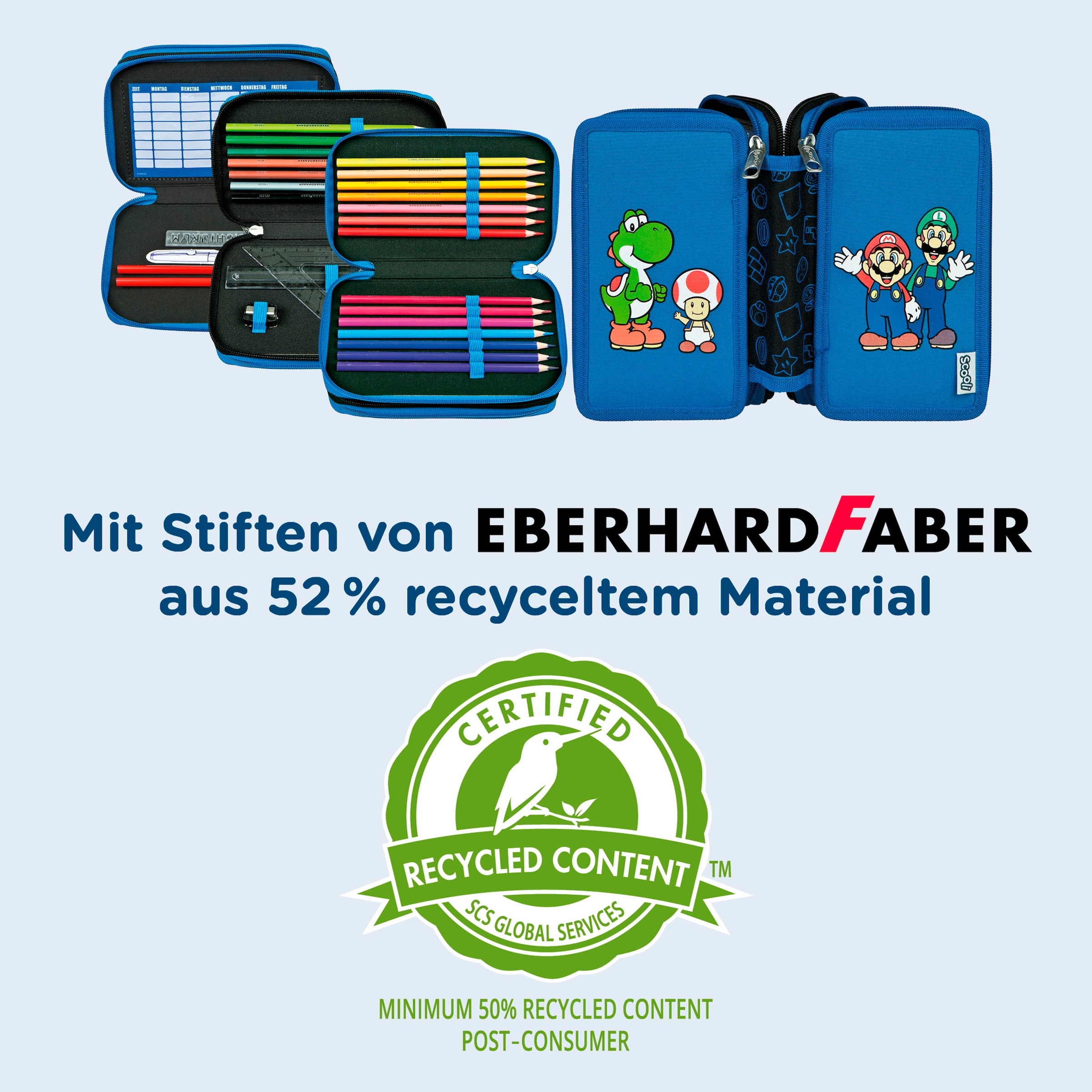 Scooli Federmäppchen »Tripledecker, Super Mario«, befüllt, inklusive Geodreieck