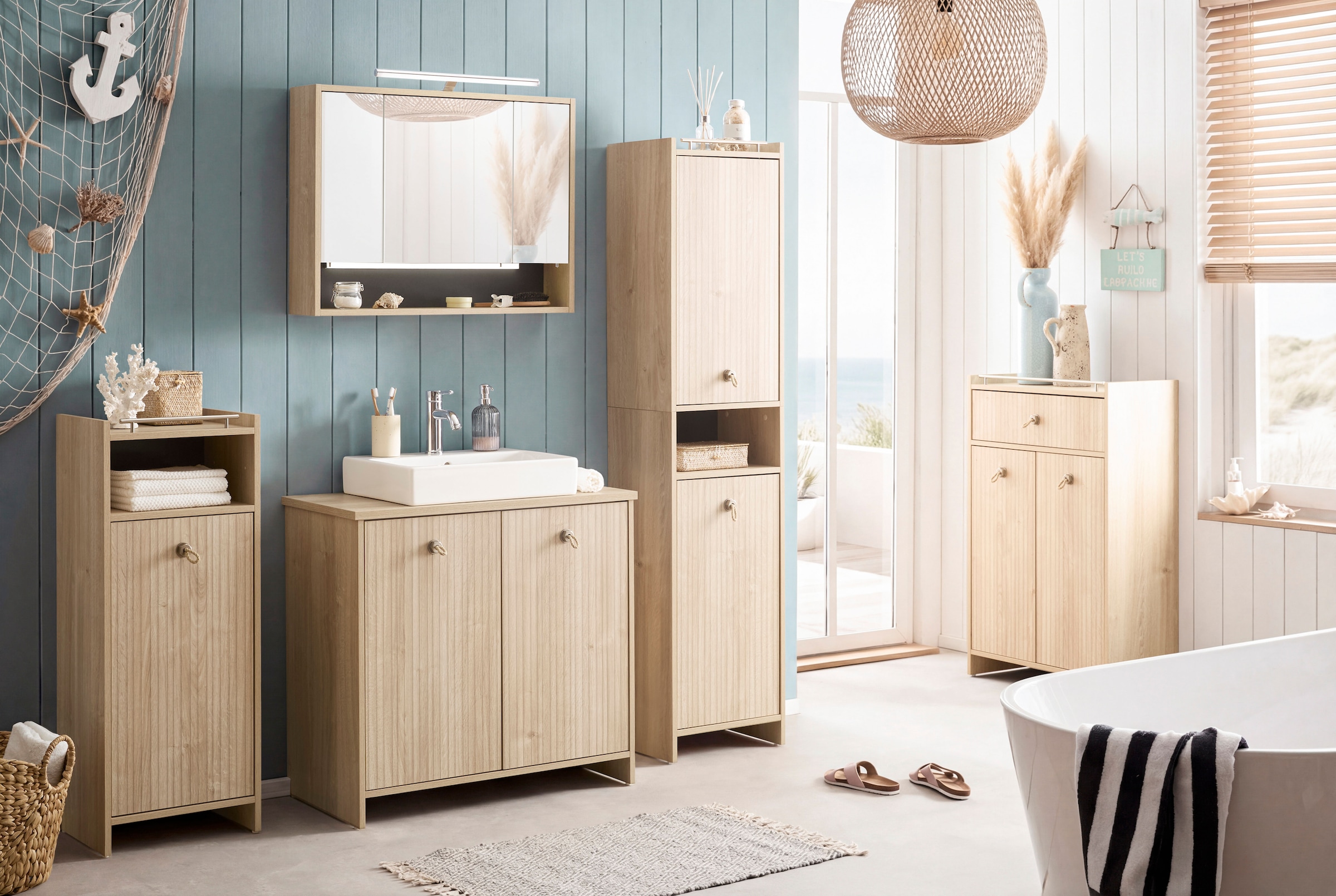 Schildmeyer Midischrank »SONDERBY, 1 Tür & 1 offenes Fach, Höhe 104,2 cm, MADE IN GERMANY« 1 Stk. tlg. Seilgriffe im maritimen Look, MADE IN GERMANY