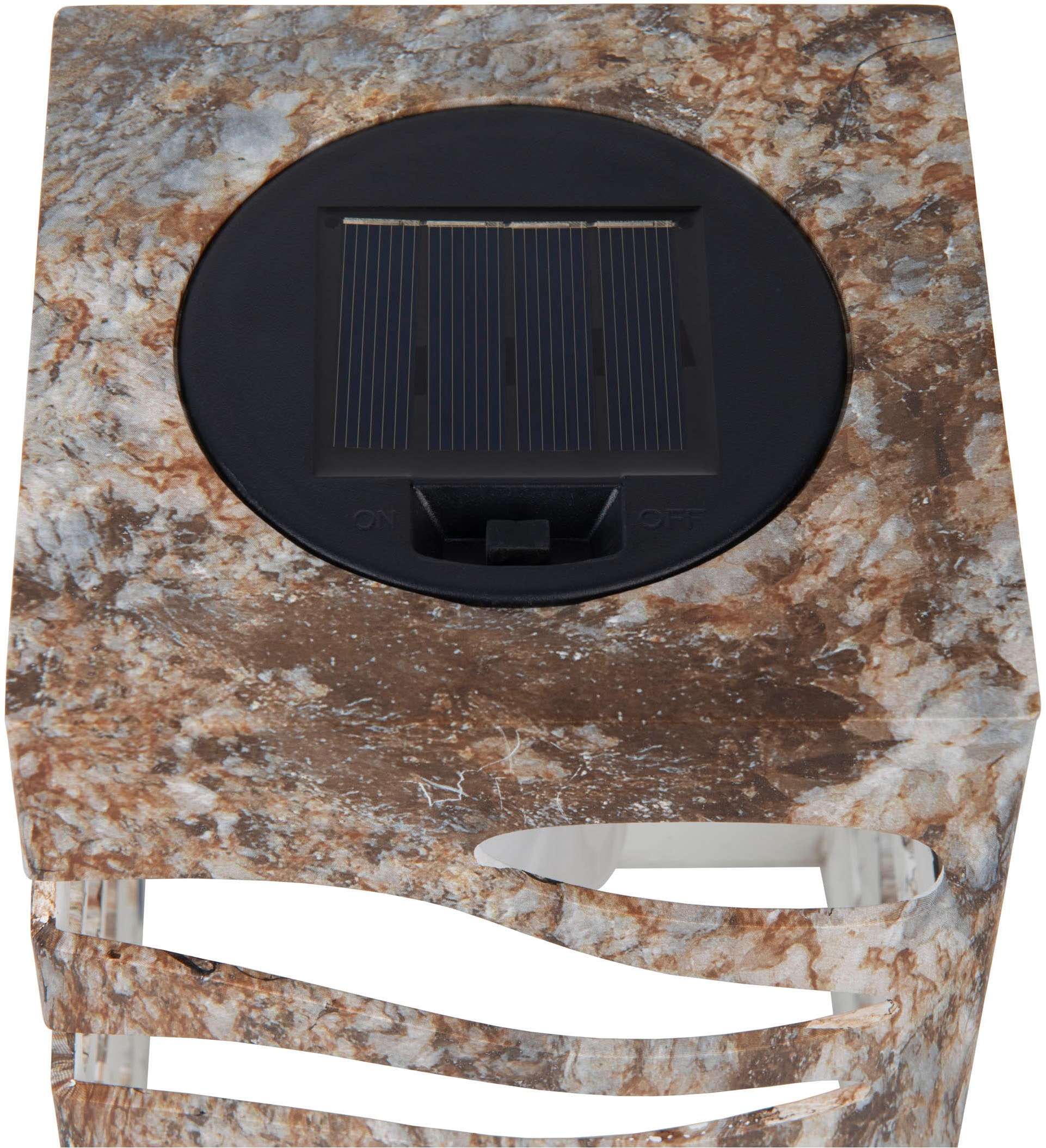 näve LED Solarleuchte »Hilda« LED-Modul 1 Stk. Warmweiß quadratisch, silber/beige Marmoroptik, Flammeneffekt, Dämmerungssensor