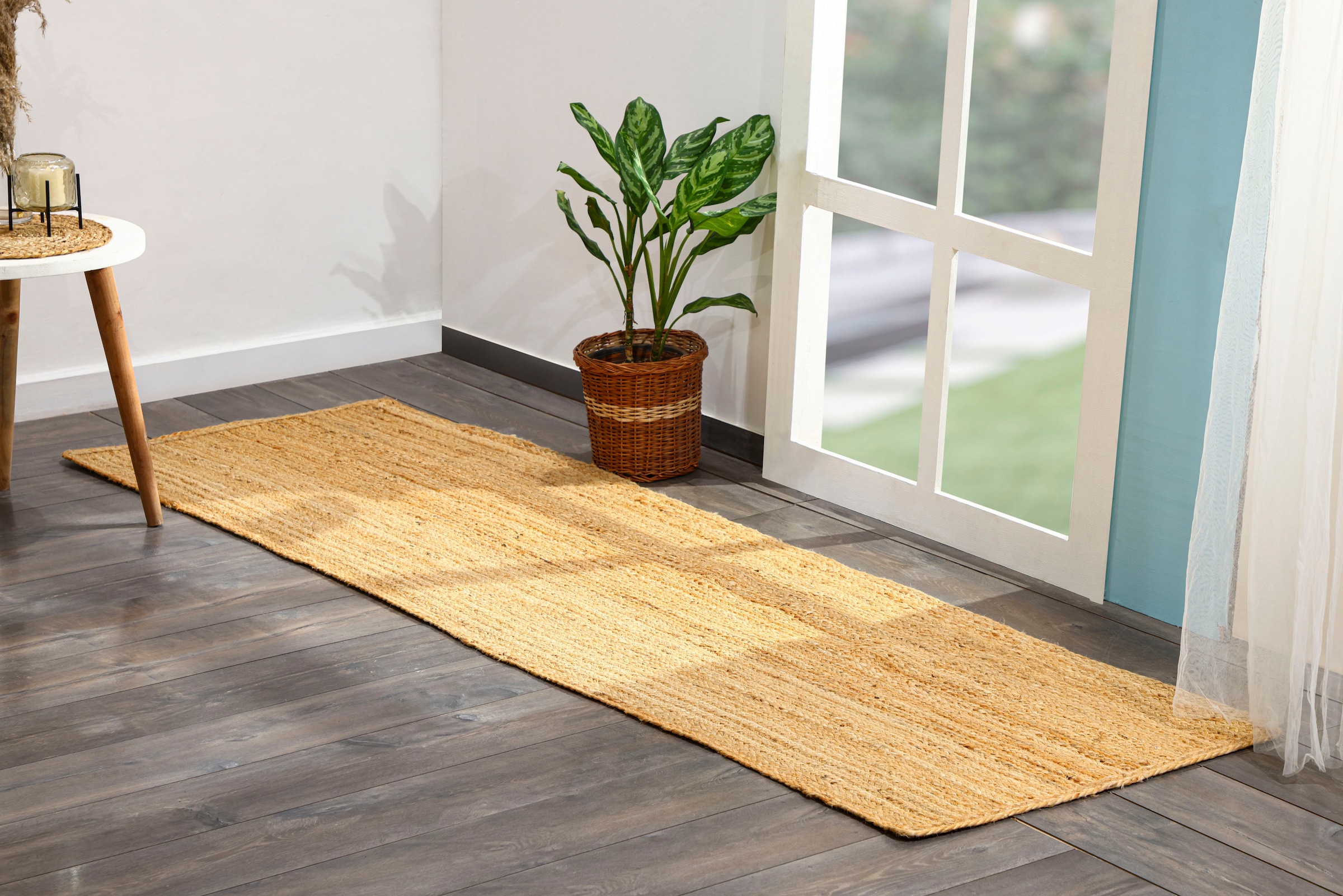 Myflair Möbel & Accessoires Läufer »Lola«, rechteckig, 10 mm Höhe, Juteteppich, Wendeteppich, handgeflochten, 100% Naturfaser, Boho-Style