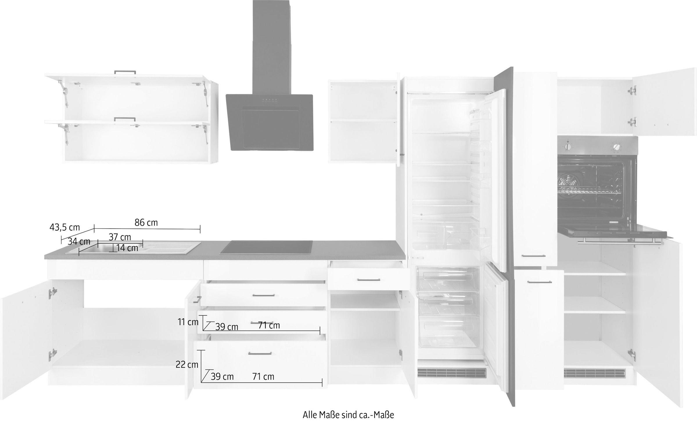 KOCHSTATION Küchenzeile »KS-Trier« mit E-Geräten, Breite 380 cm