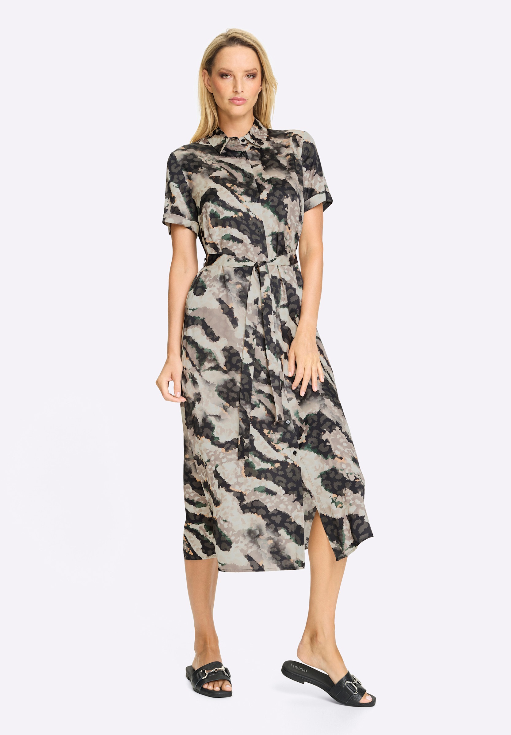 heine Hemdblusenkleid »Druck-Kleid Hemdblusenkleid mit Bindegürtel« Ohne Tasche