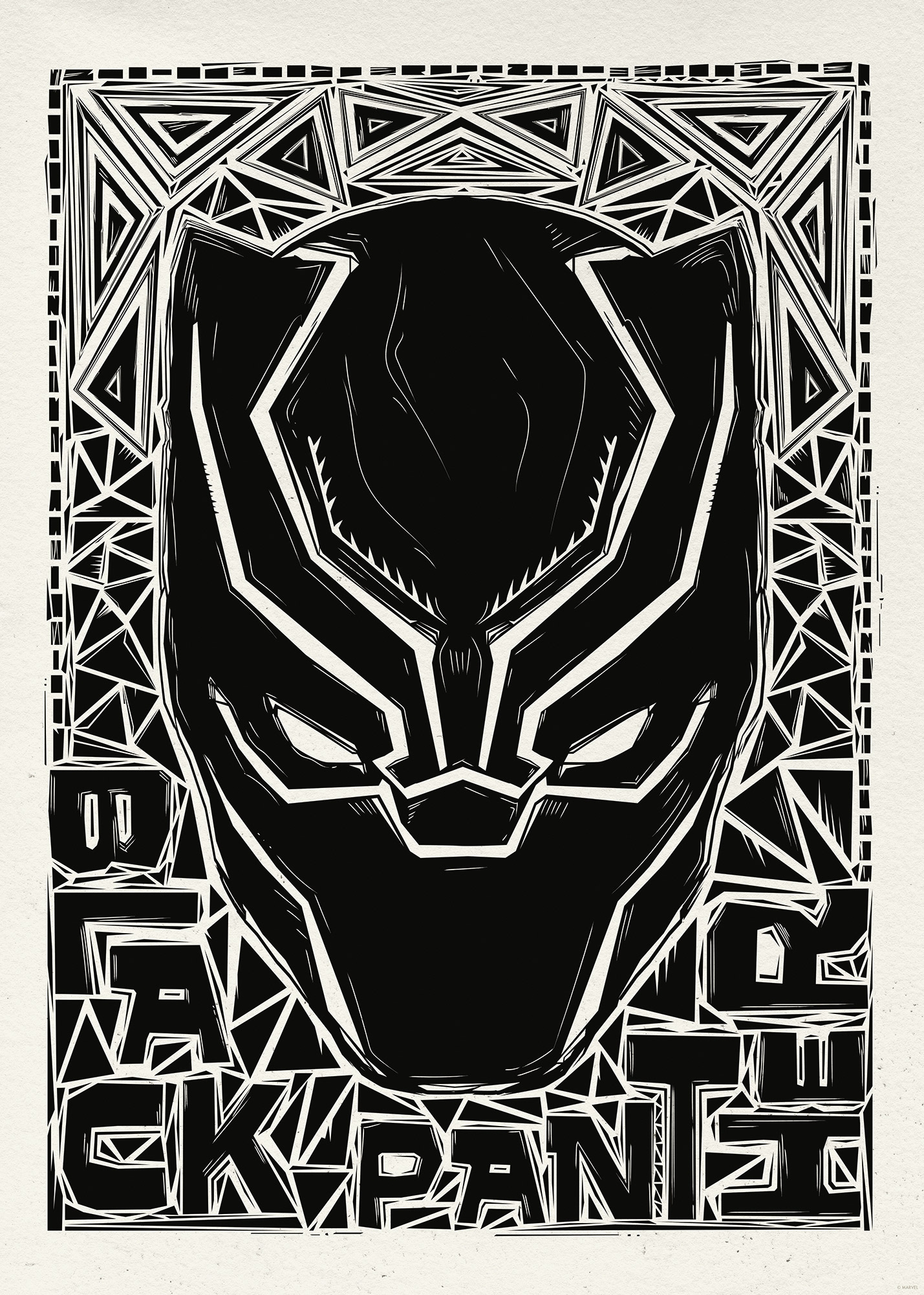 Komar Wandbild »Marvel Black Panther Lino-Cut Helmet«, Disney, (Set, 1 St.), 50 x 70 cm (Breite x Höhe) - Kinderzimmer, Dekoration
