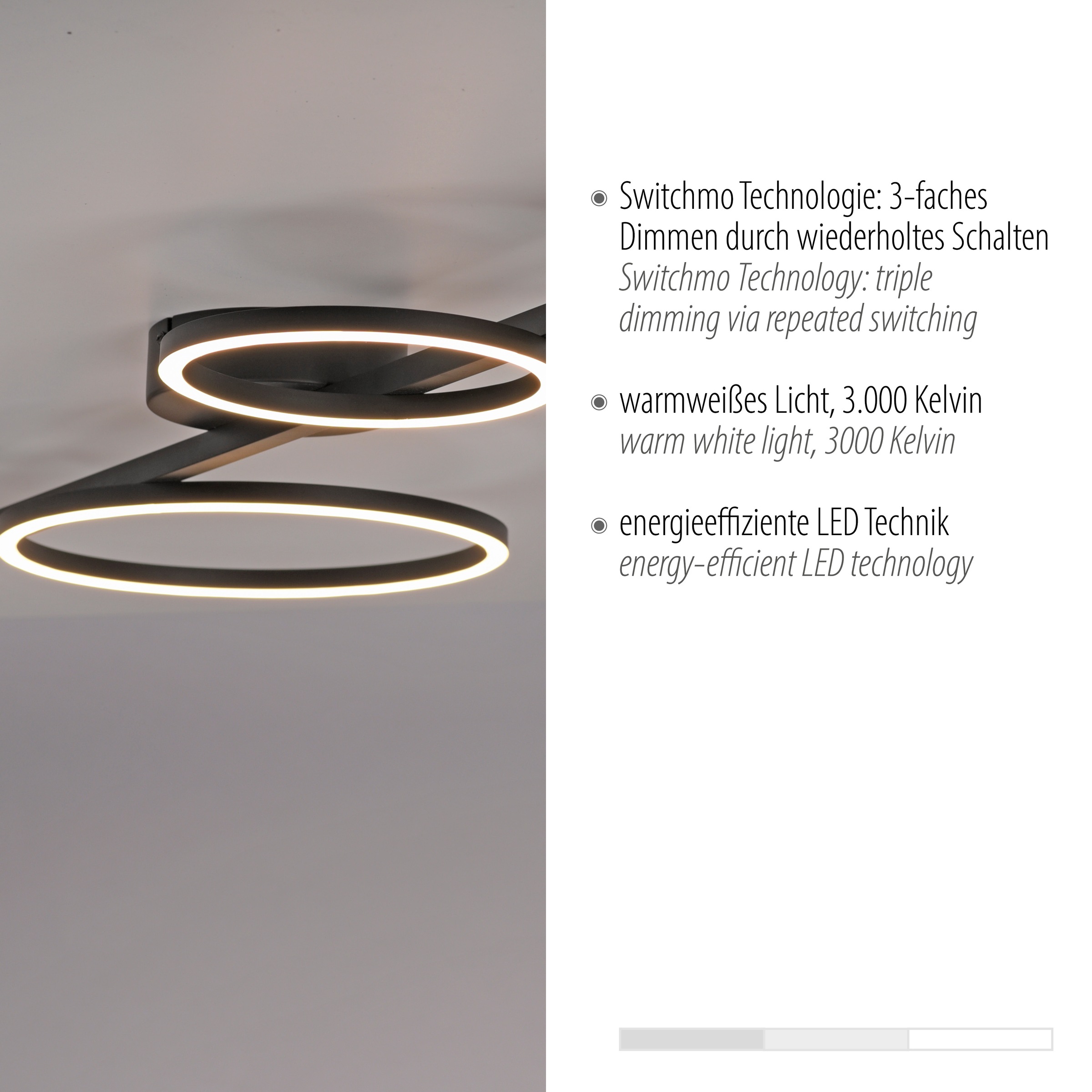 JUST LIGHT Deckenleuchte »MINI RITUS«, 1 flammig, Leuchtmittel LED-Board | LED fest integriert, LED, dimmbar, Switchmo, Memory, nach Trennung vom Netz