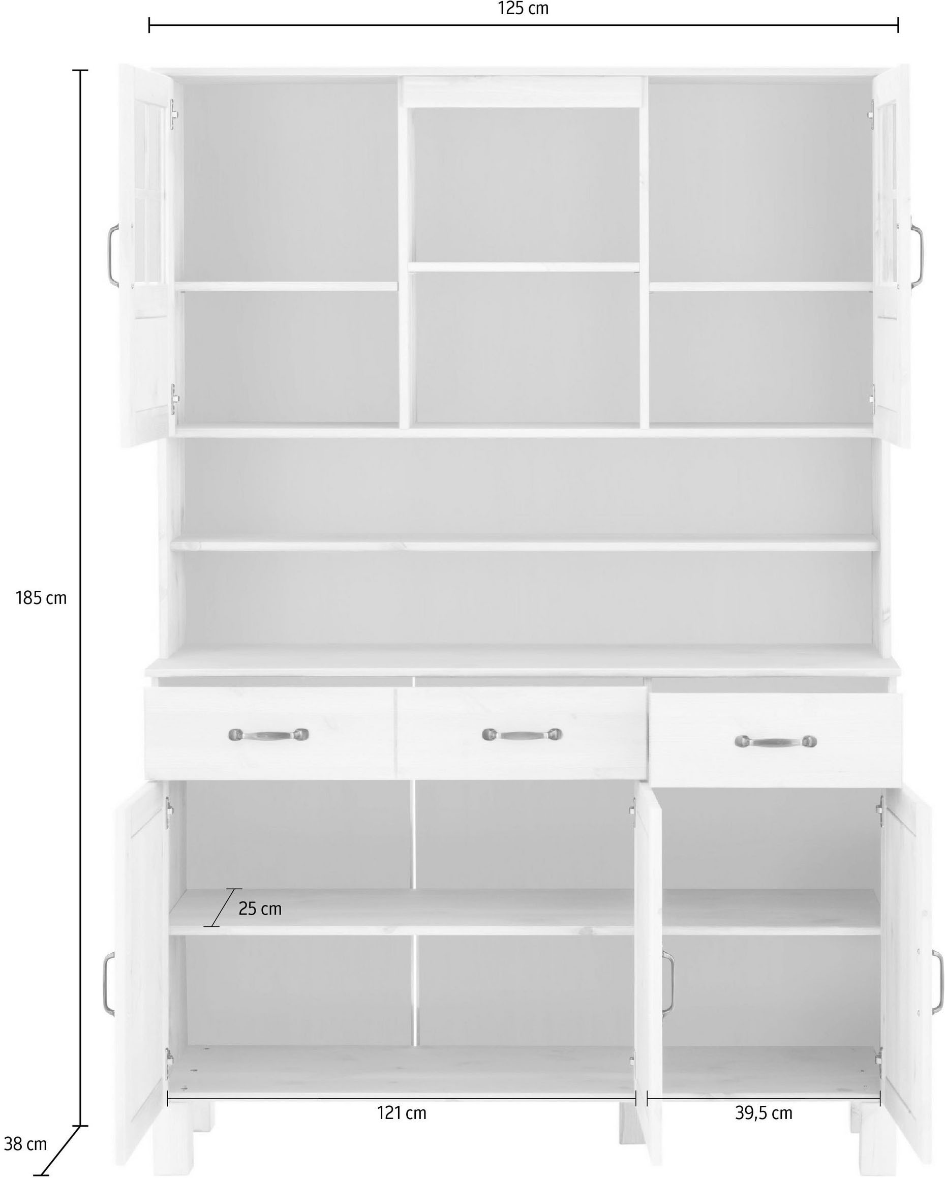 Home affaire Küchenbuffet »Alby« Breite 125 cm, 2 Glastüren, 2 Schubladen