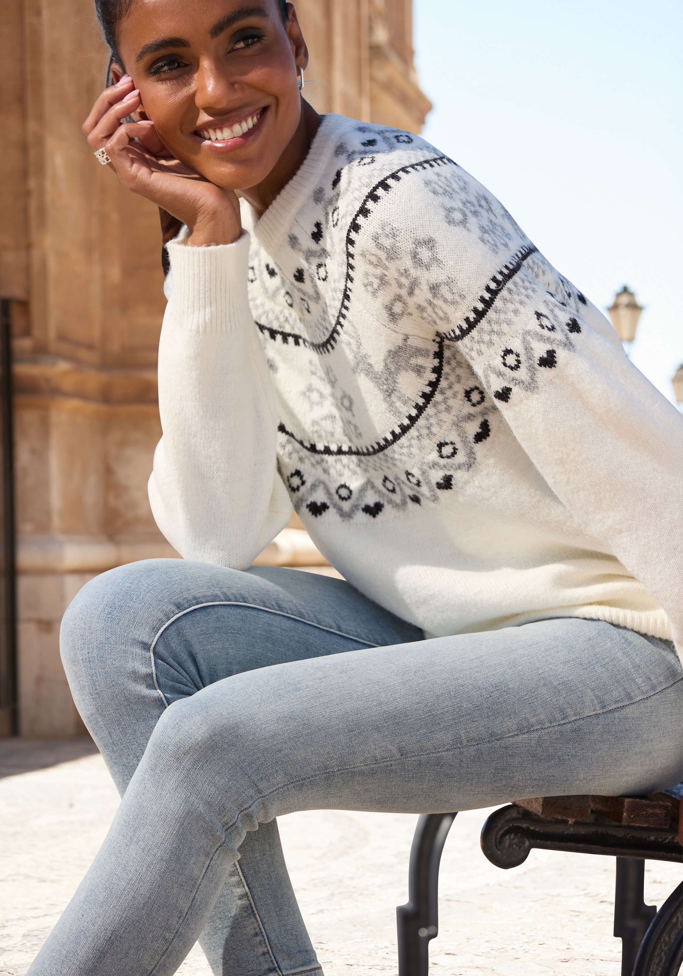 LASCANA Norwegerpullover aus weichem Strick, Weihnachtspullover, Strickpullover mit Wintermotiv