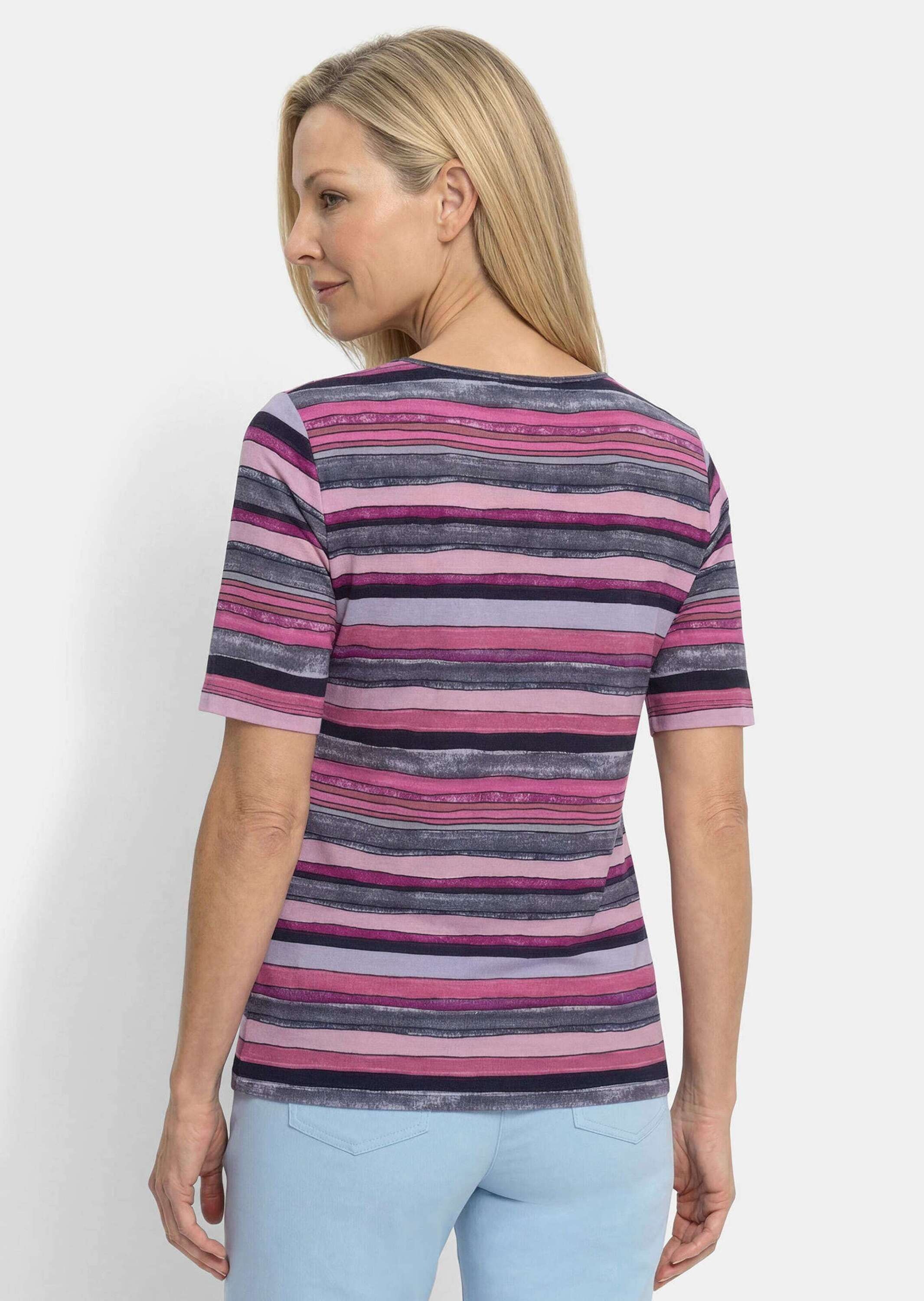 GOLDNER Kurzarmshirt »Kurzgröße Baumwollshirt mit künstlerischem Streifendessin« stretchbequemer Viskosejersey